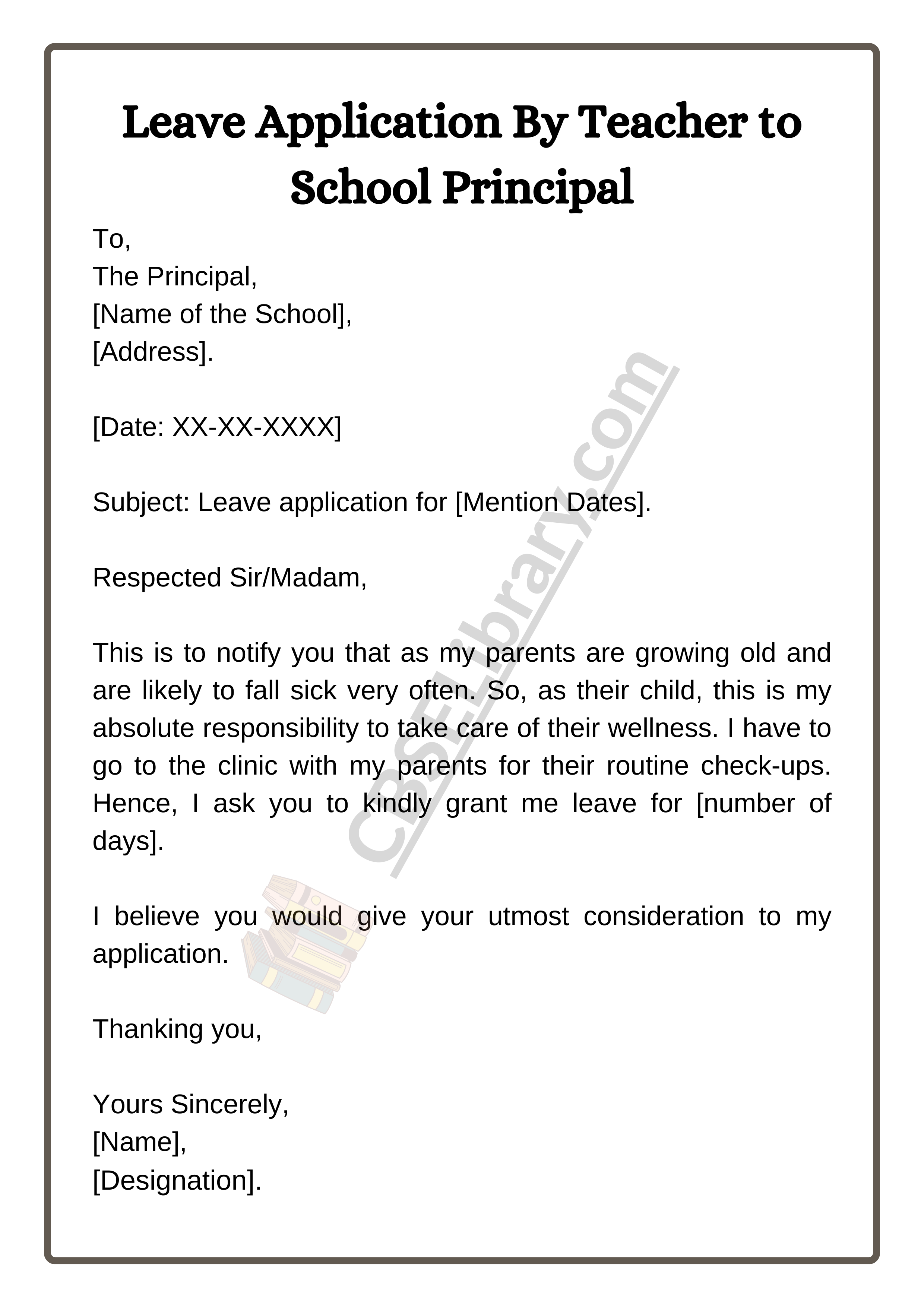 Leave Application By Teacher to School Principal