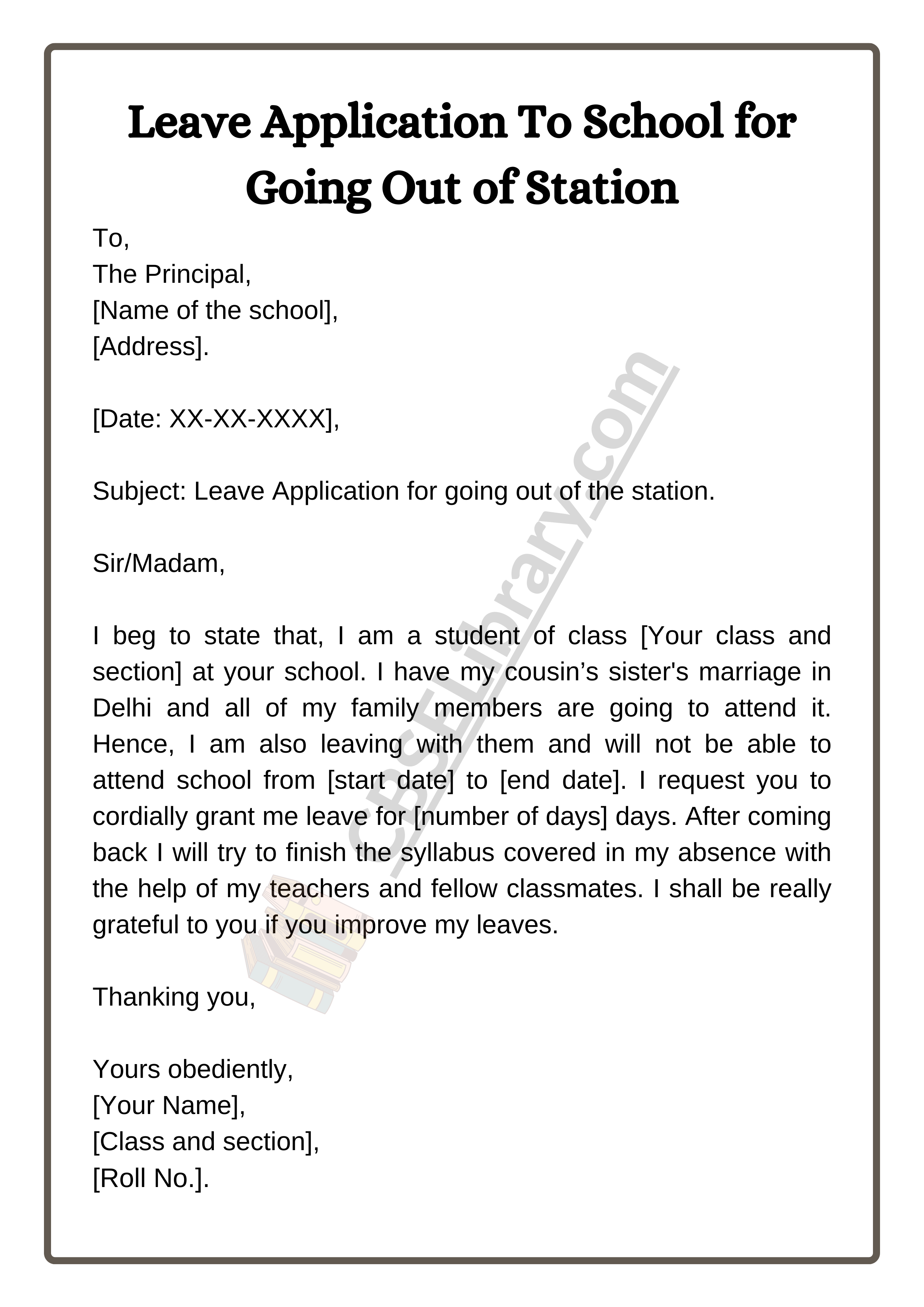 Leave Application To School for Going Out of Station
