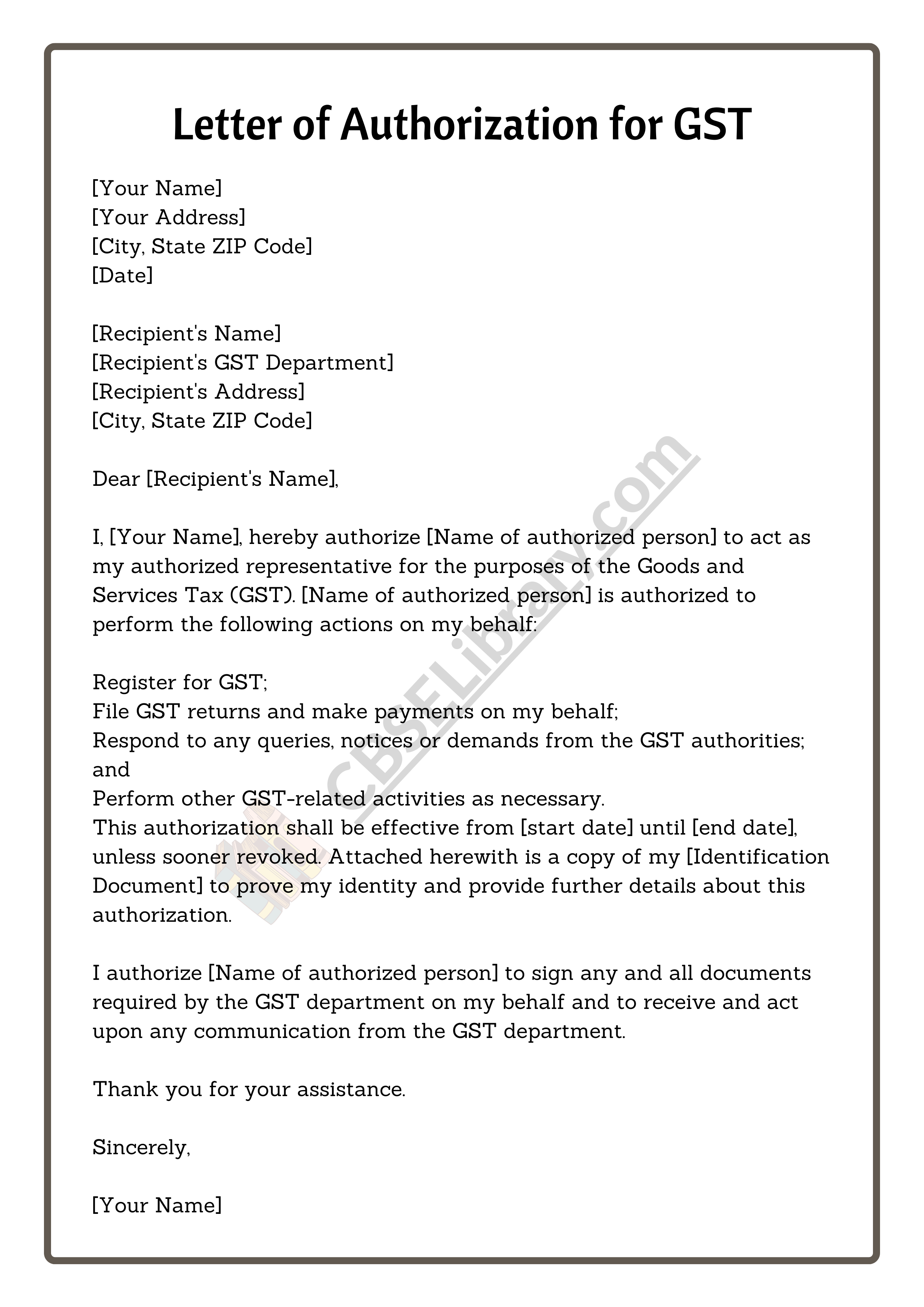 Letter of Authorization for GST