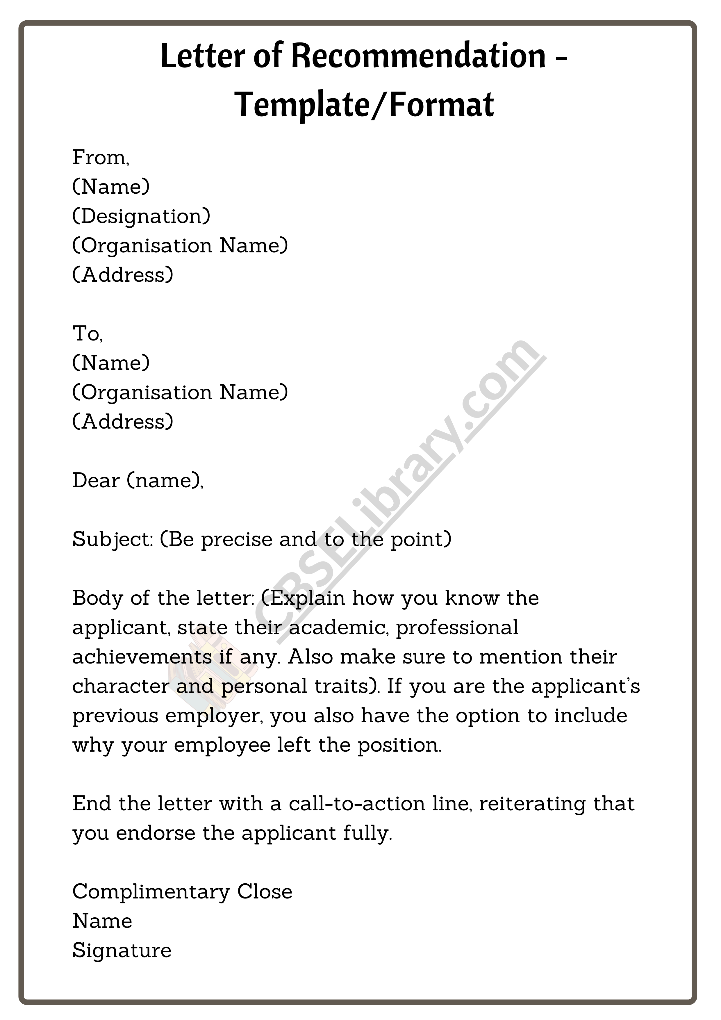 Letter of Recommendation - Template Format