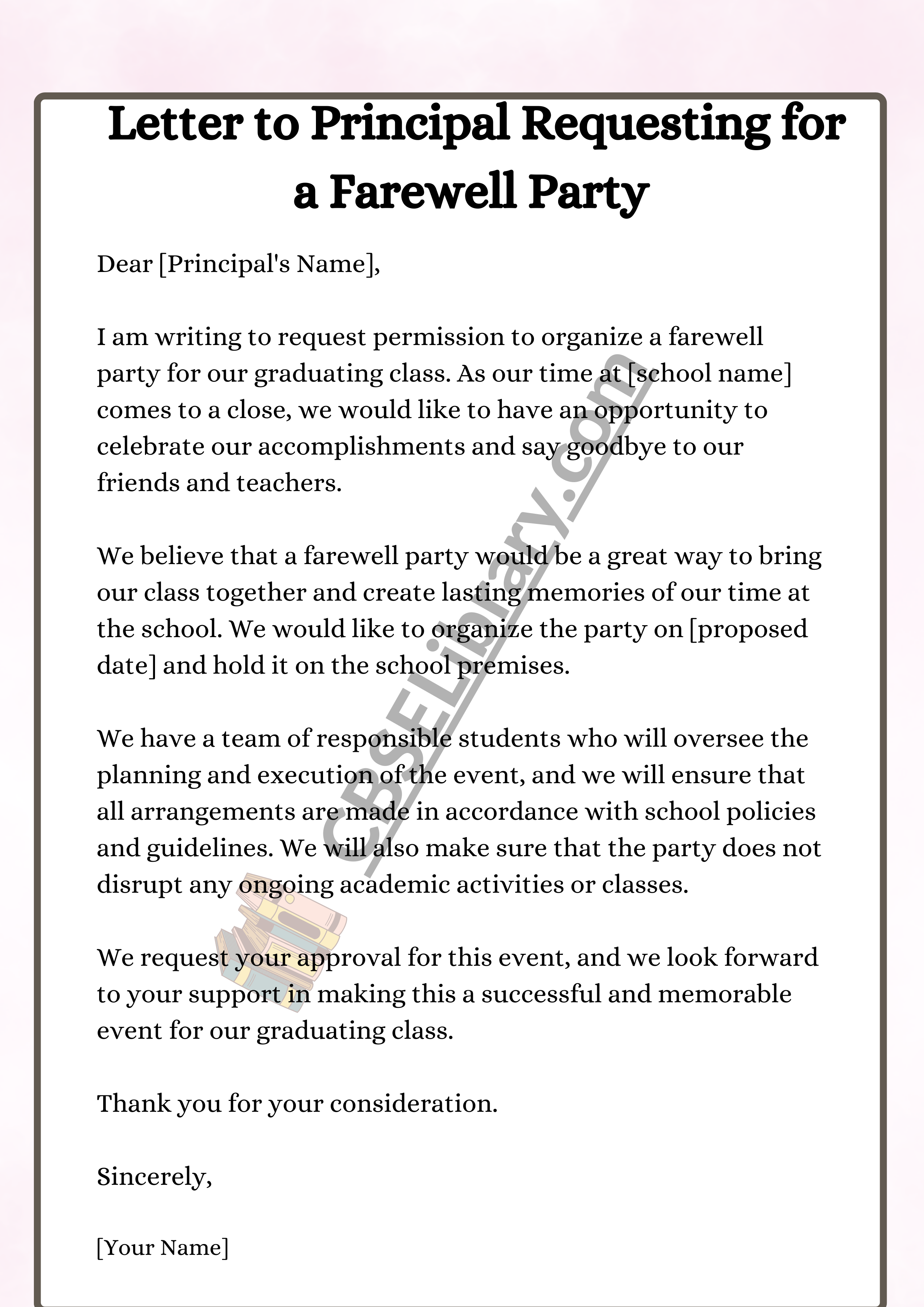 Letter to Principal Requesting for a Farewell Party 