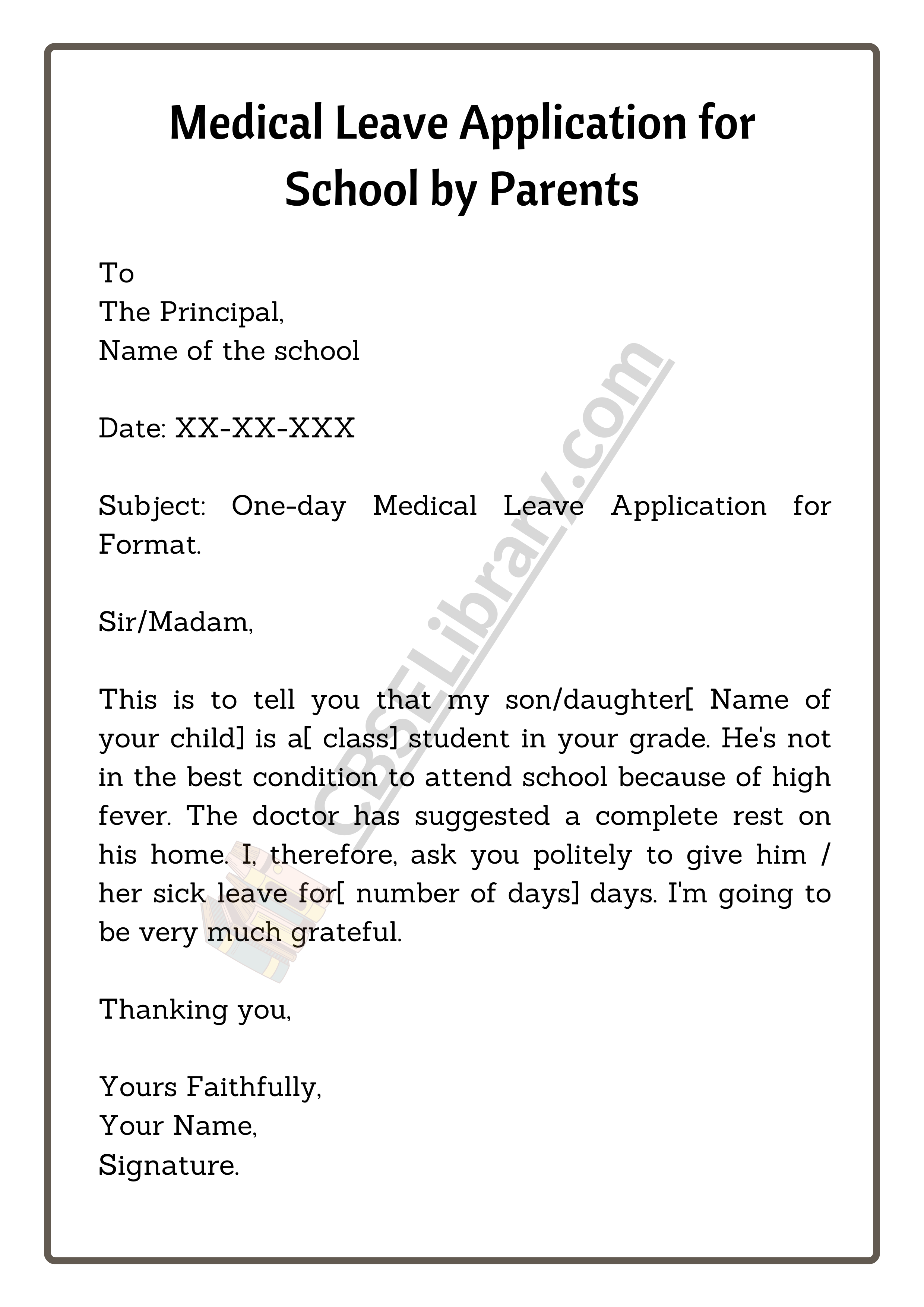 Medical Leave Application for School by Parents