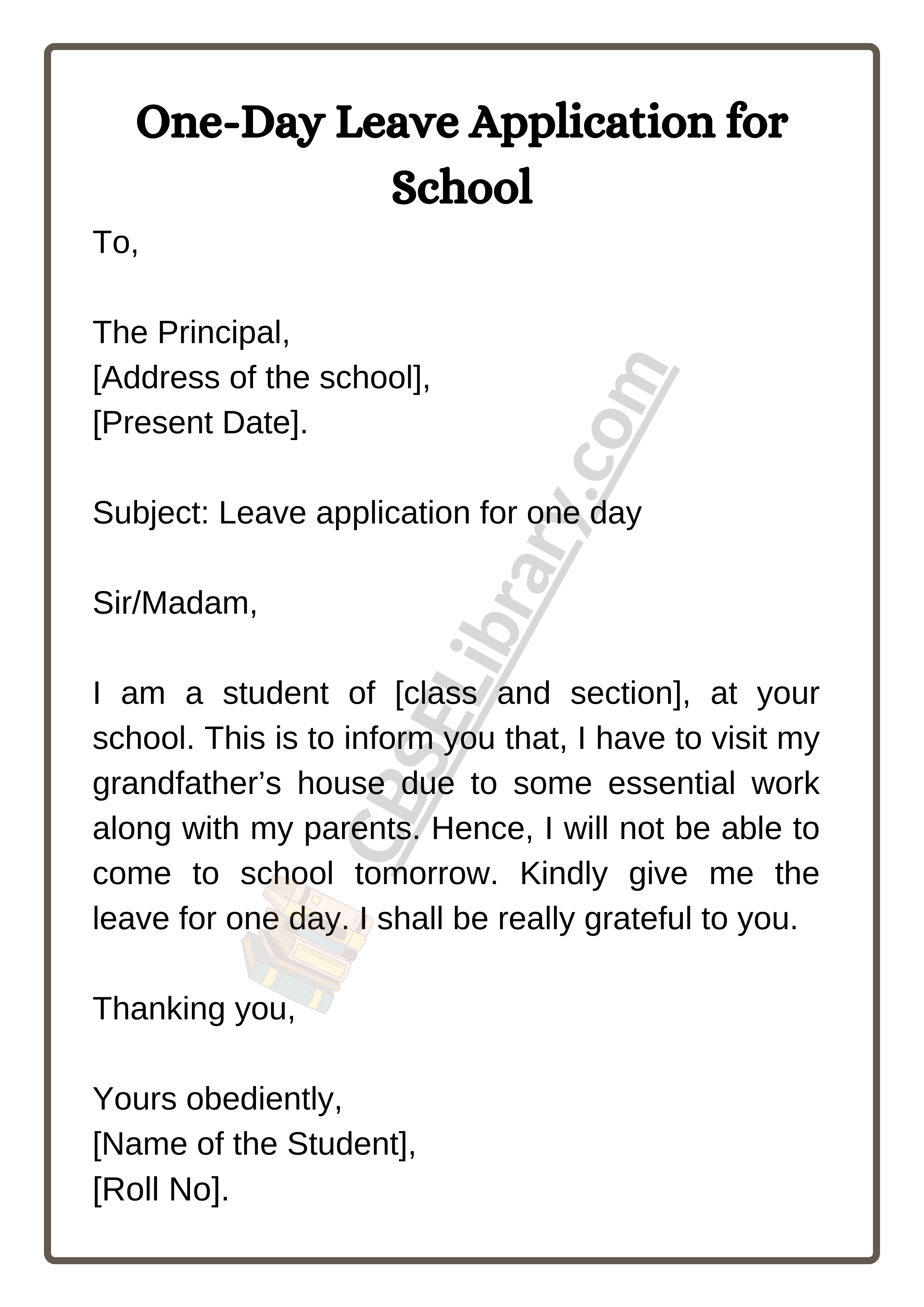 One-Day Leave Application for School