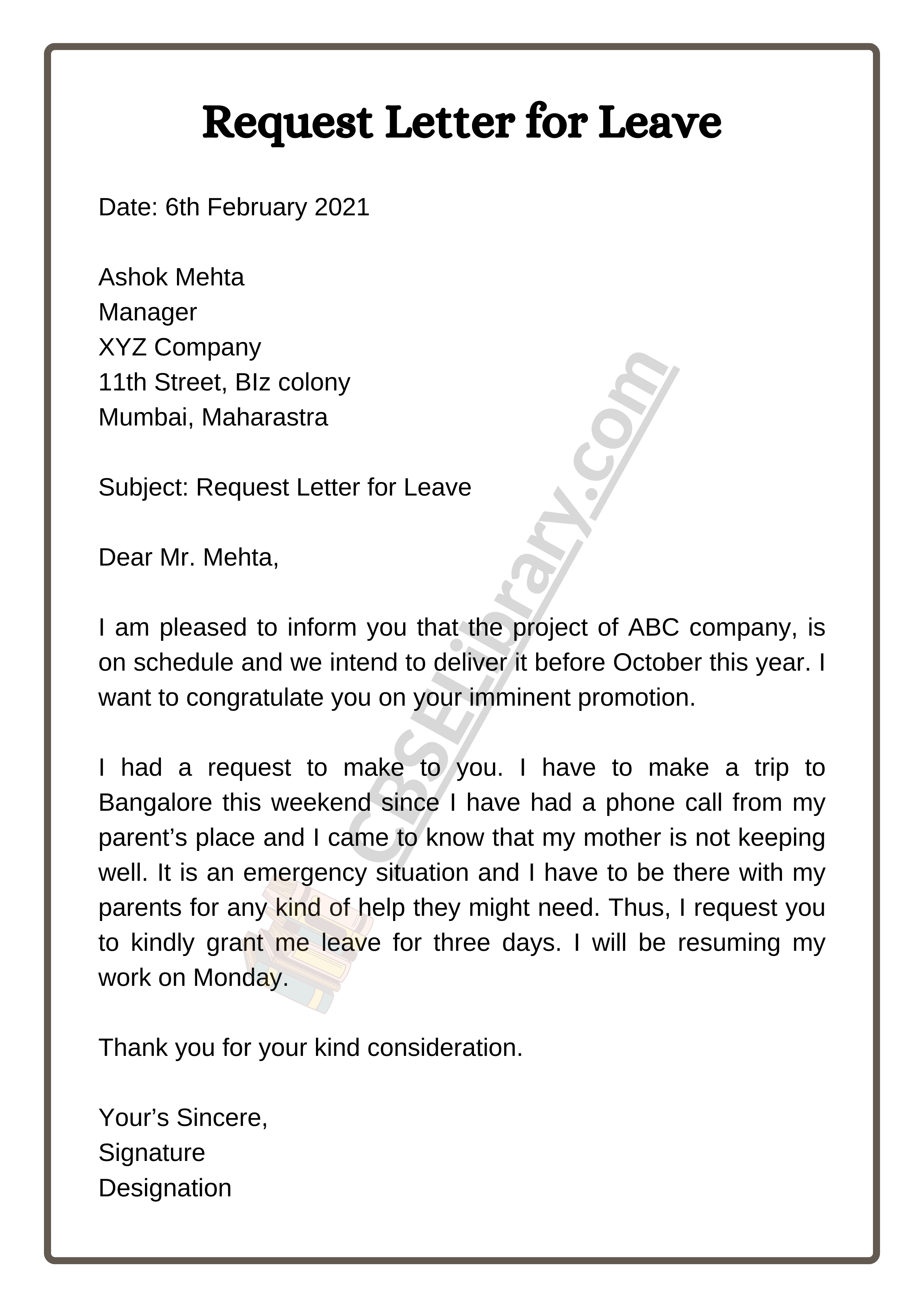 Request Letter for Leave