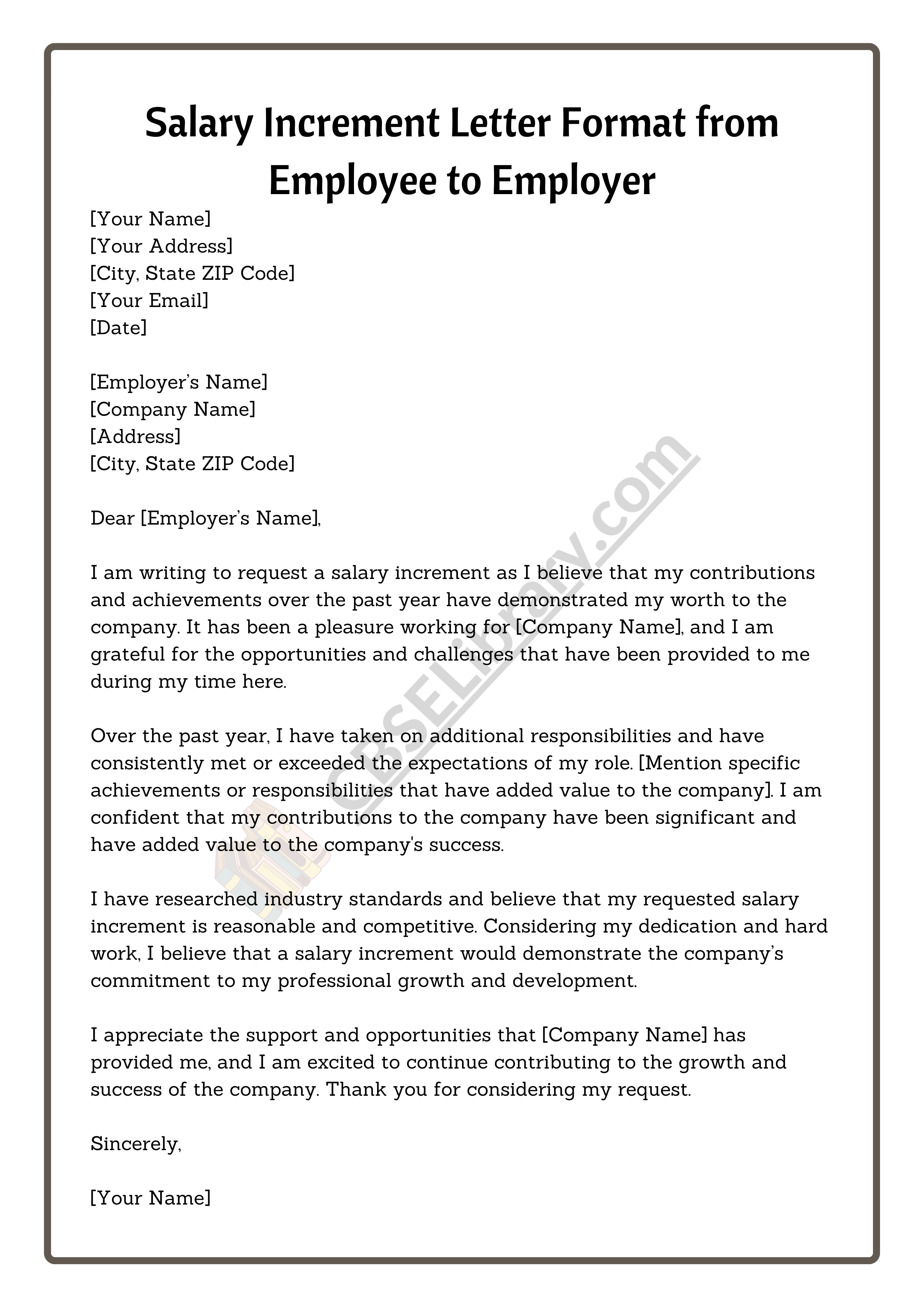 Salary Increment Letter Format from Employee to Employer