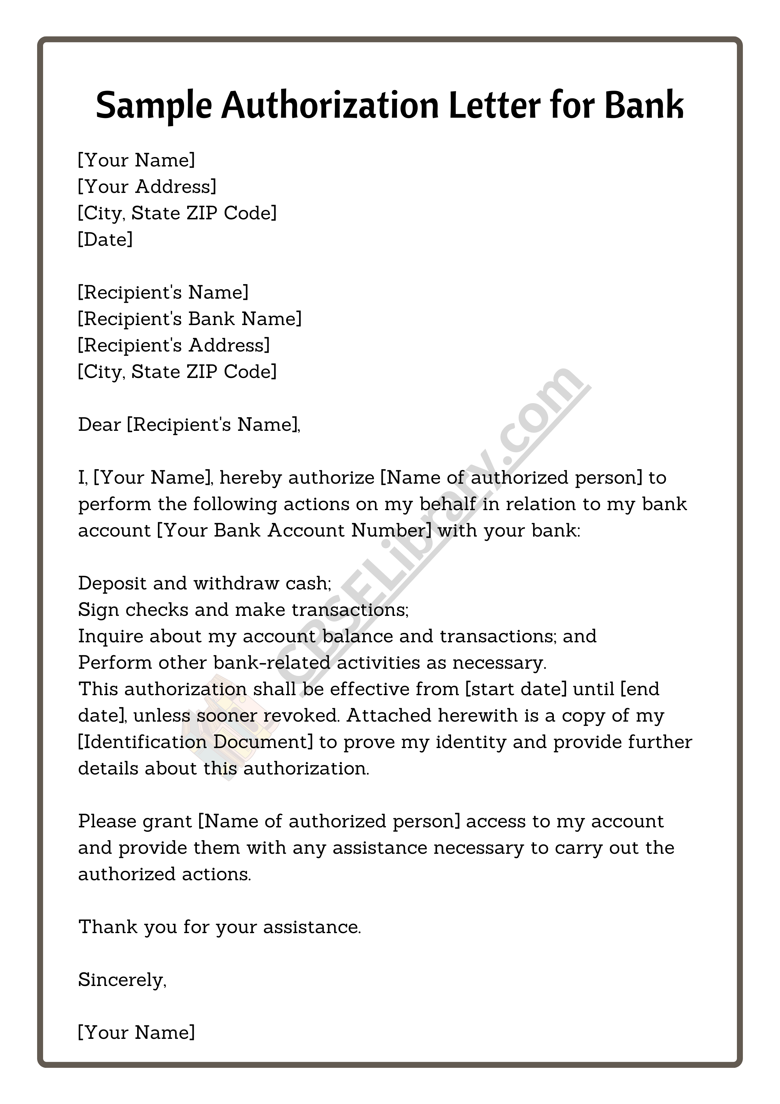 Sample Authorization Letter for Bank