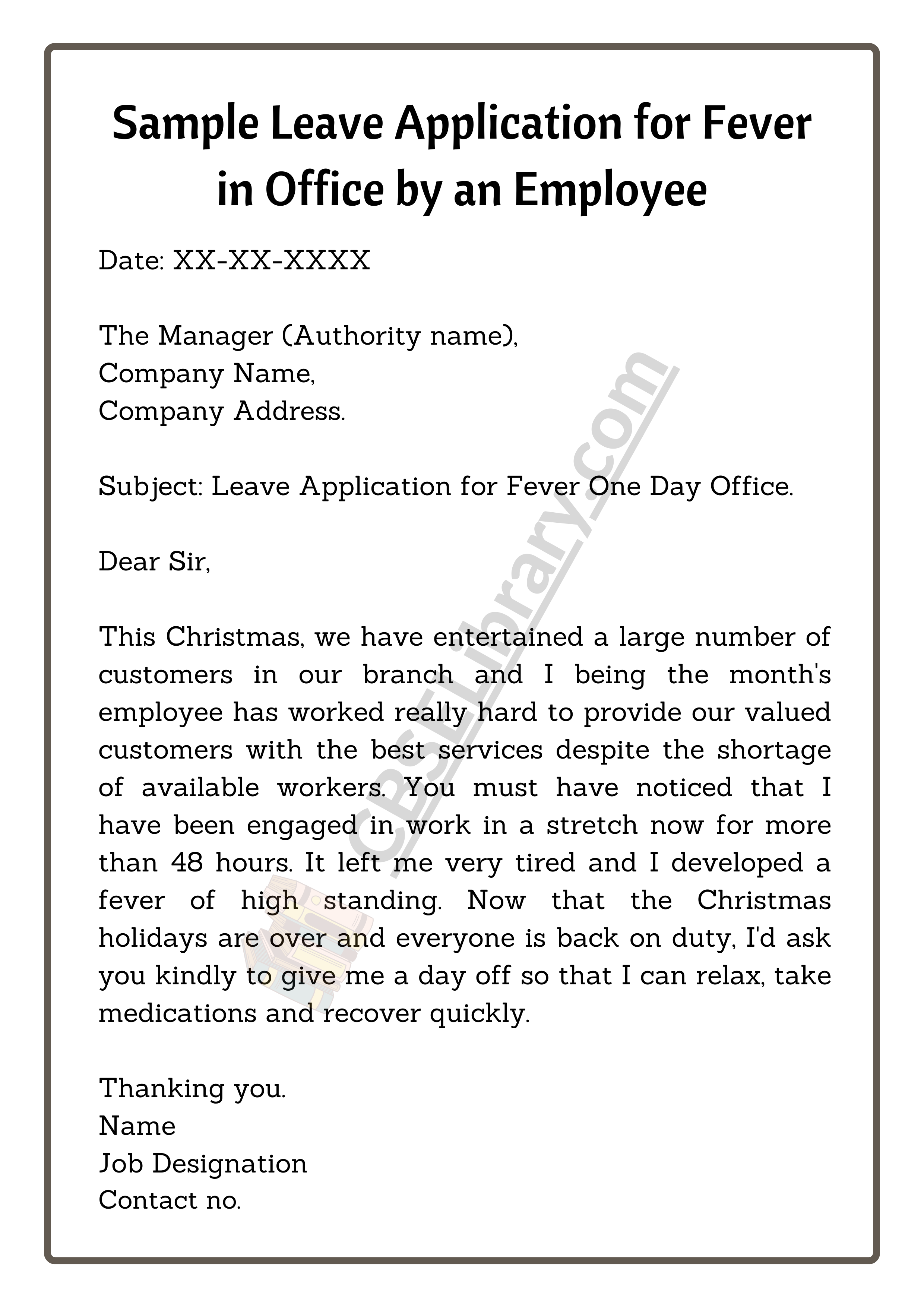 Sample Leave Application for Fever in Office by an Employee