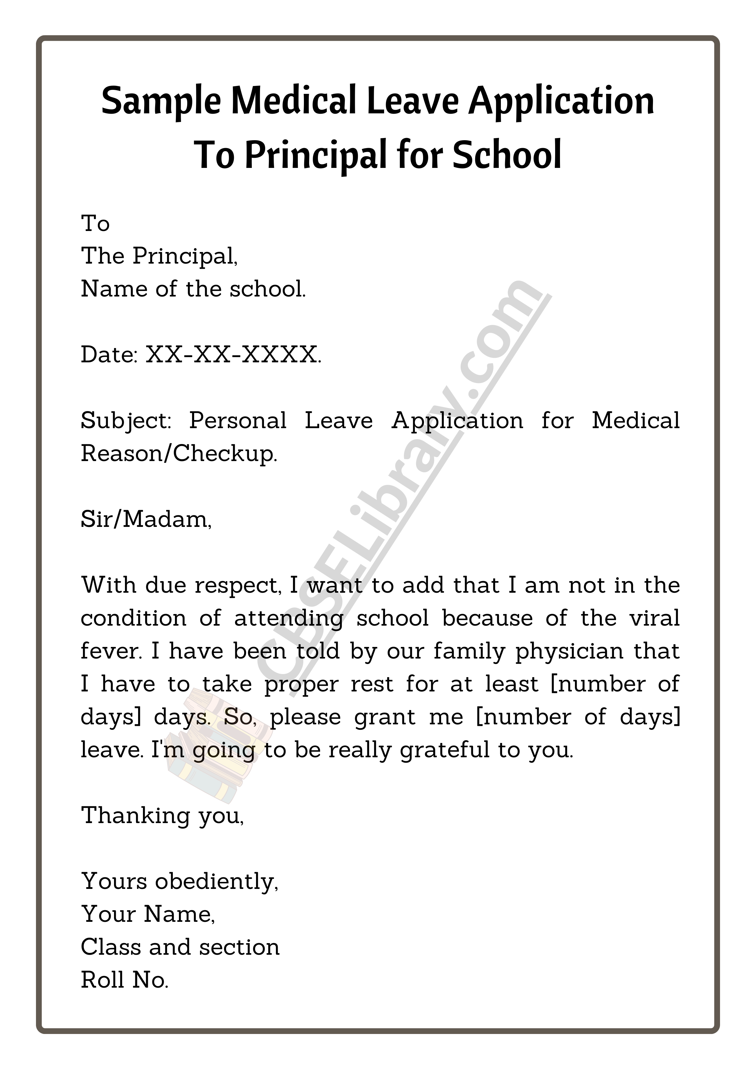 Sample Medical Leave Application To Principal for School