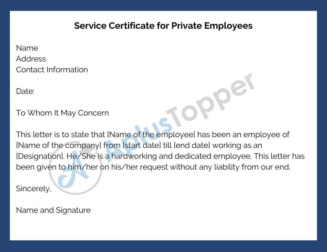 Service Certificate for Private Employees