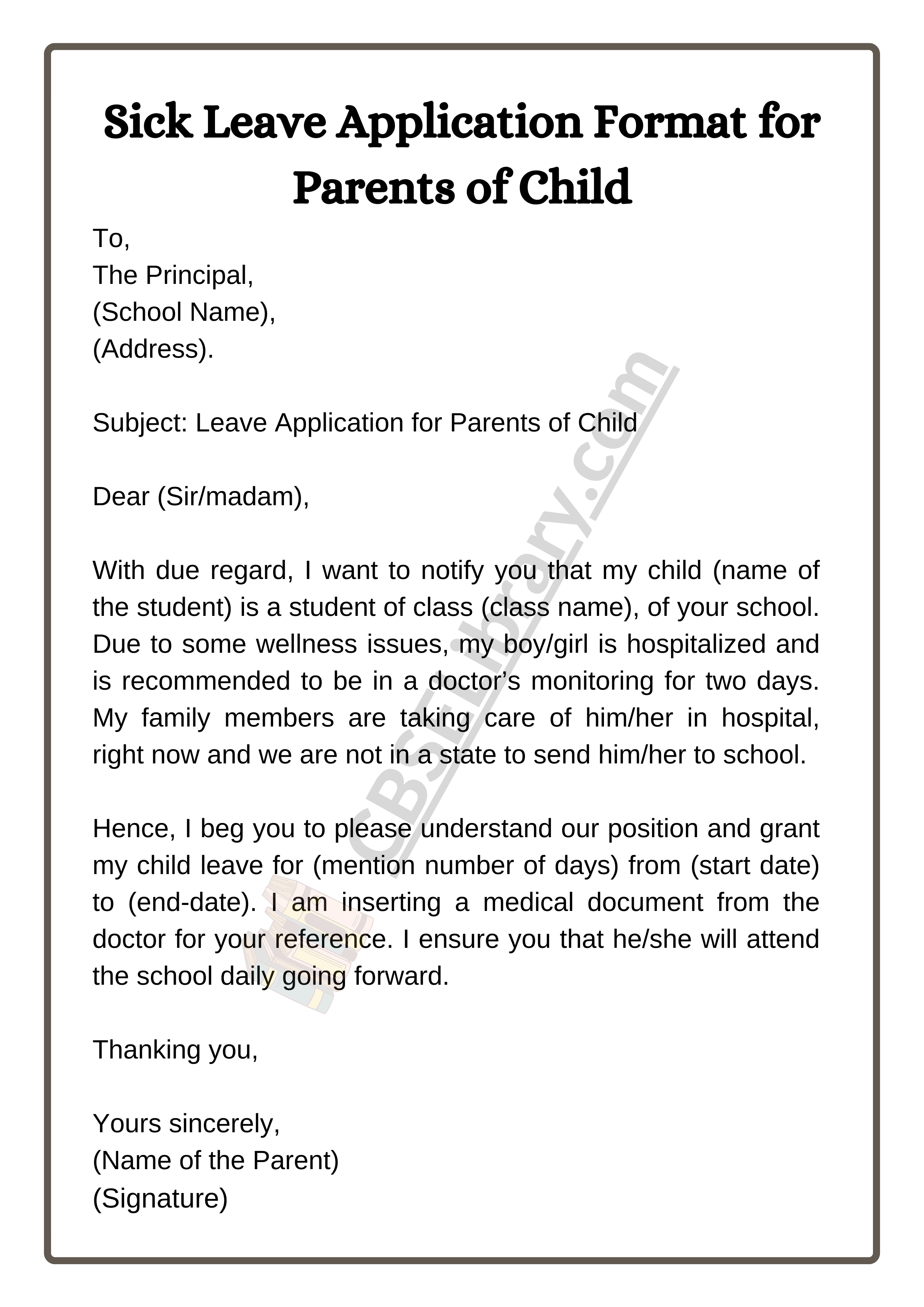 Sick Leave Application Format for Parents of Child