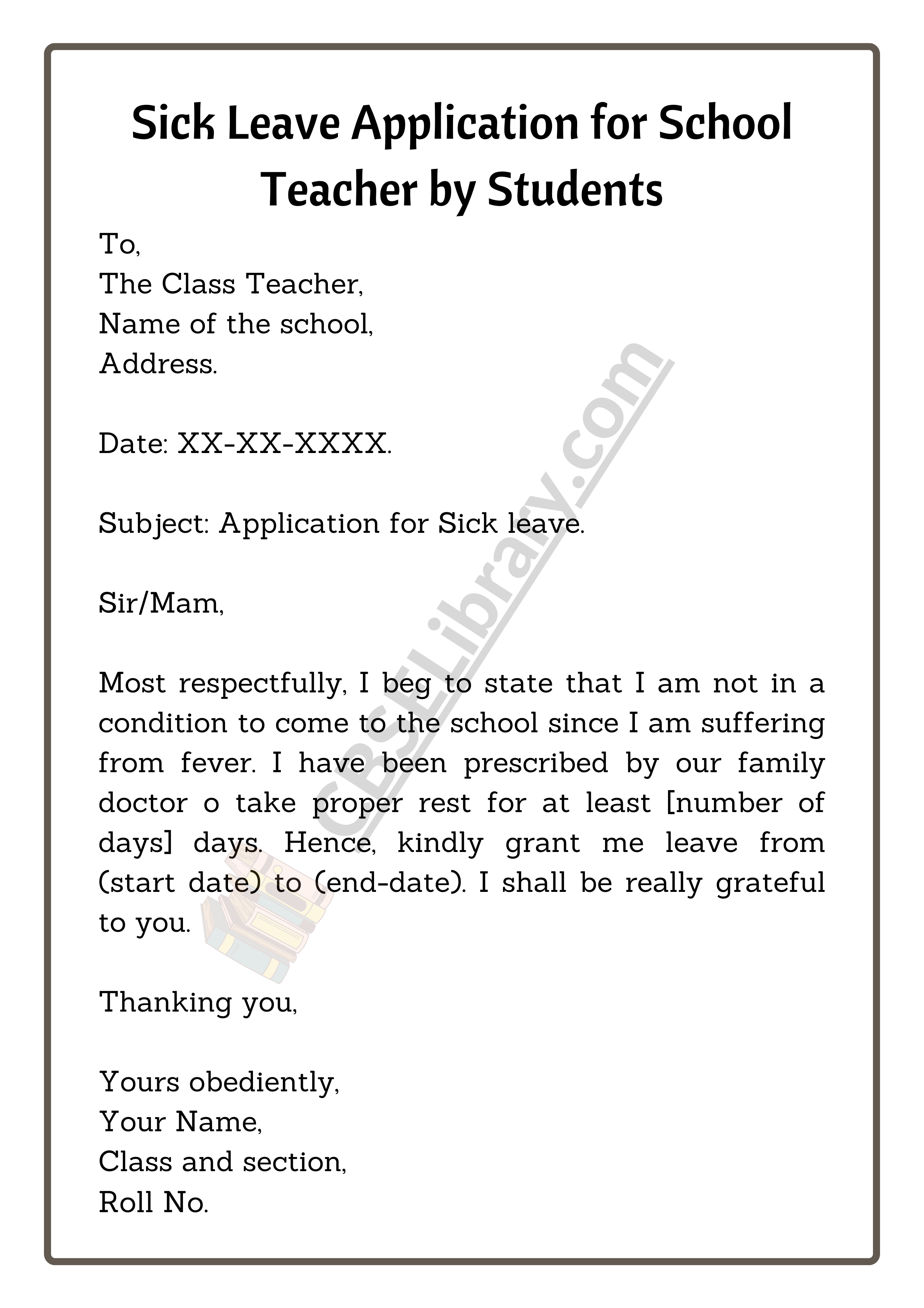 Sick Leave Application for School Teacher by Students
