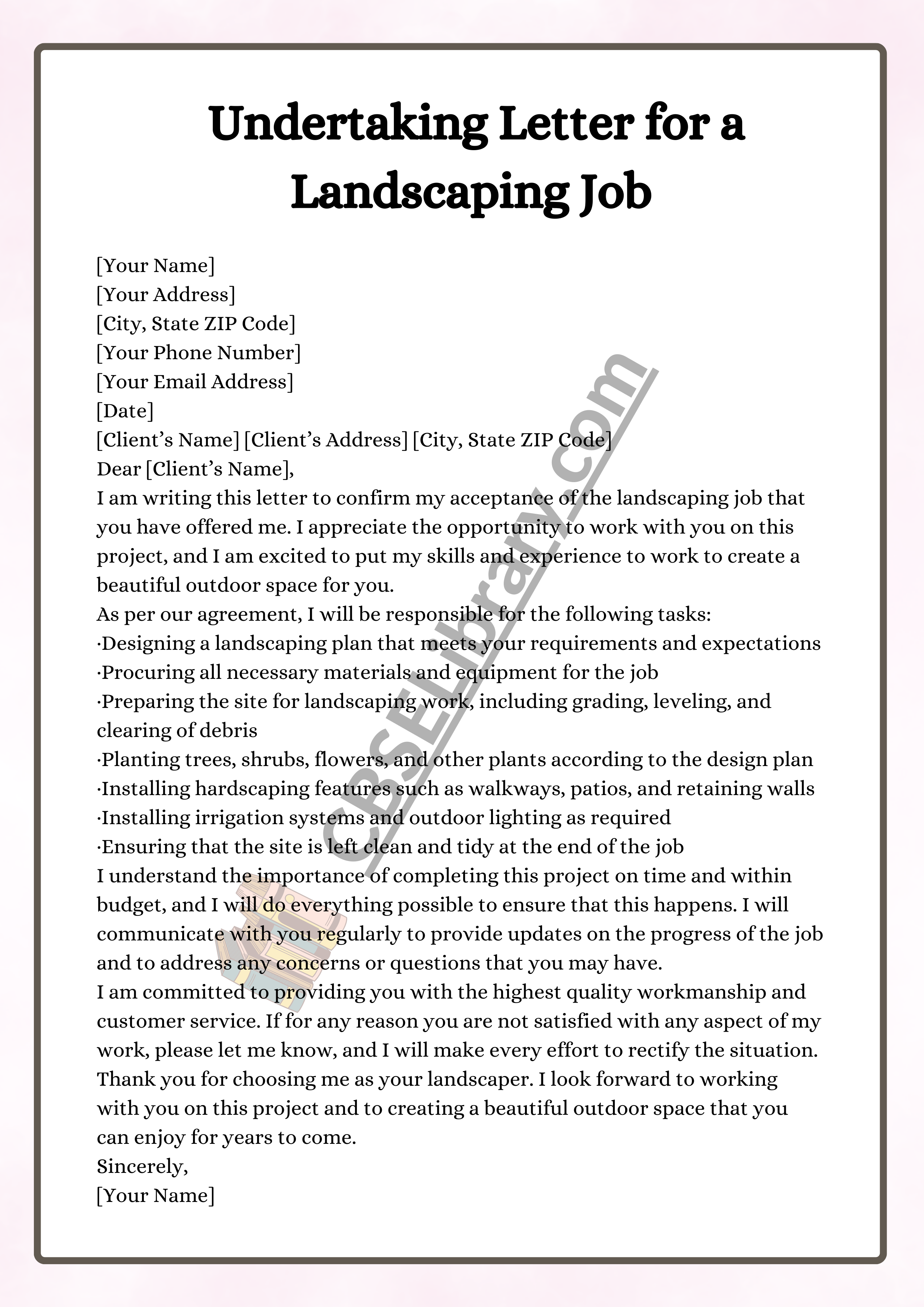 Undertaking Letter for a Landscaping Job 