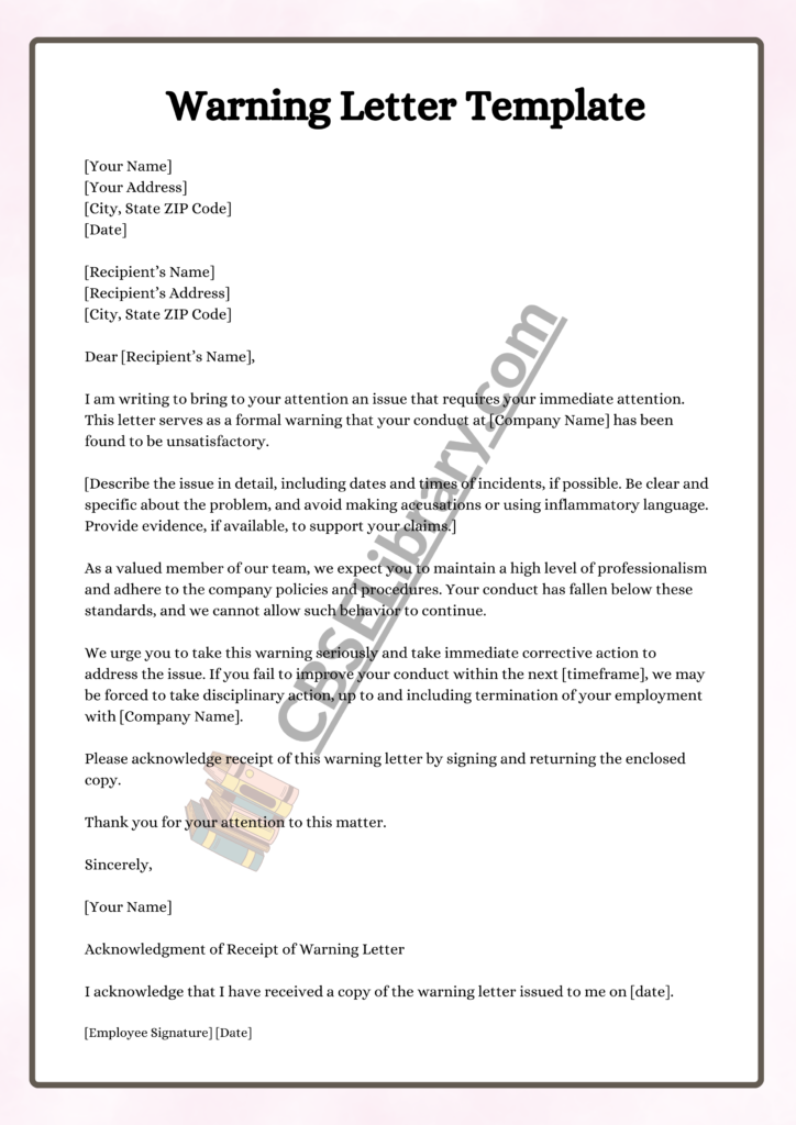 Warning Letter | How To Write a Warning Letter?, Template, Samples ...