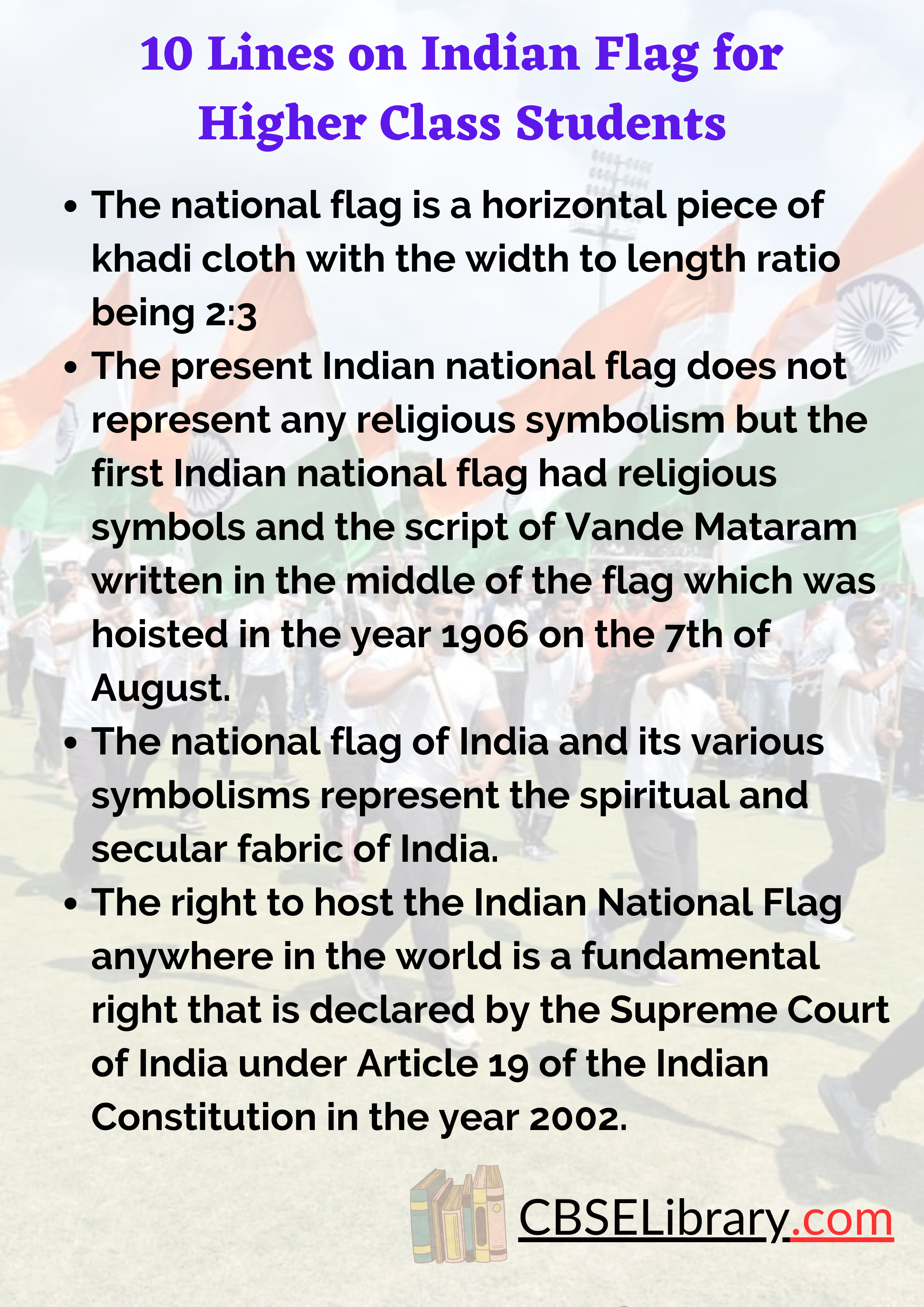 10 Lines on Indian Flag for Higher Class Students