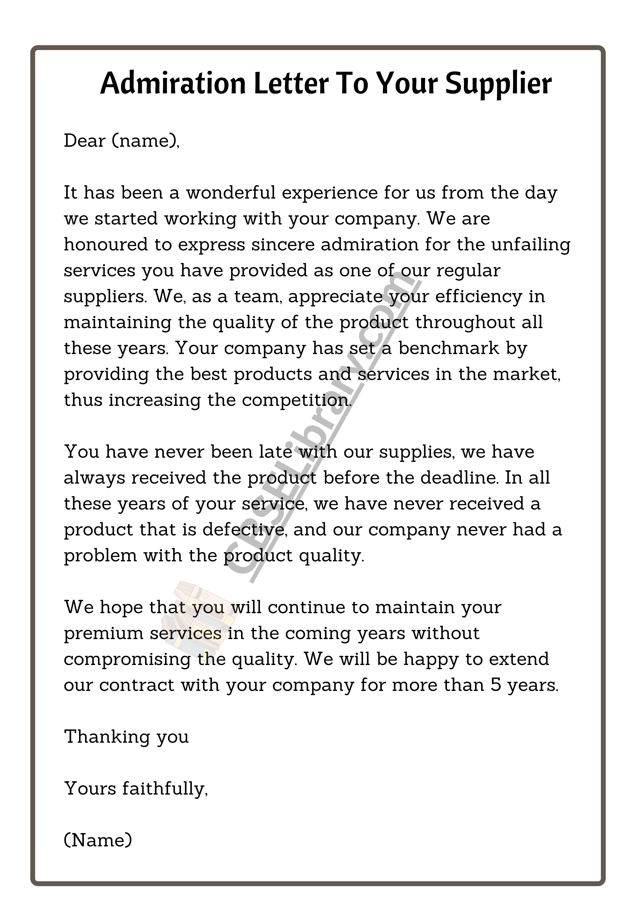 Admiration Letter To Your Supplier