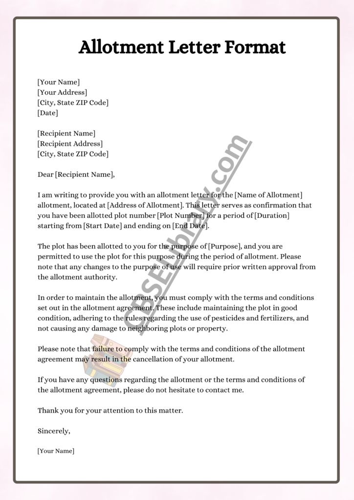 Allotment Letter | Format, Sample and How To Write an Allotment Letter ...