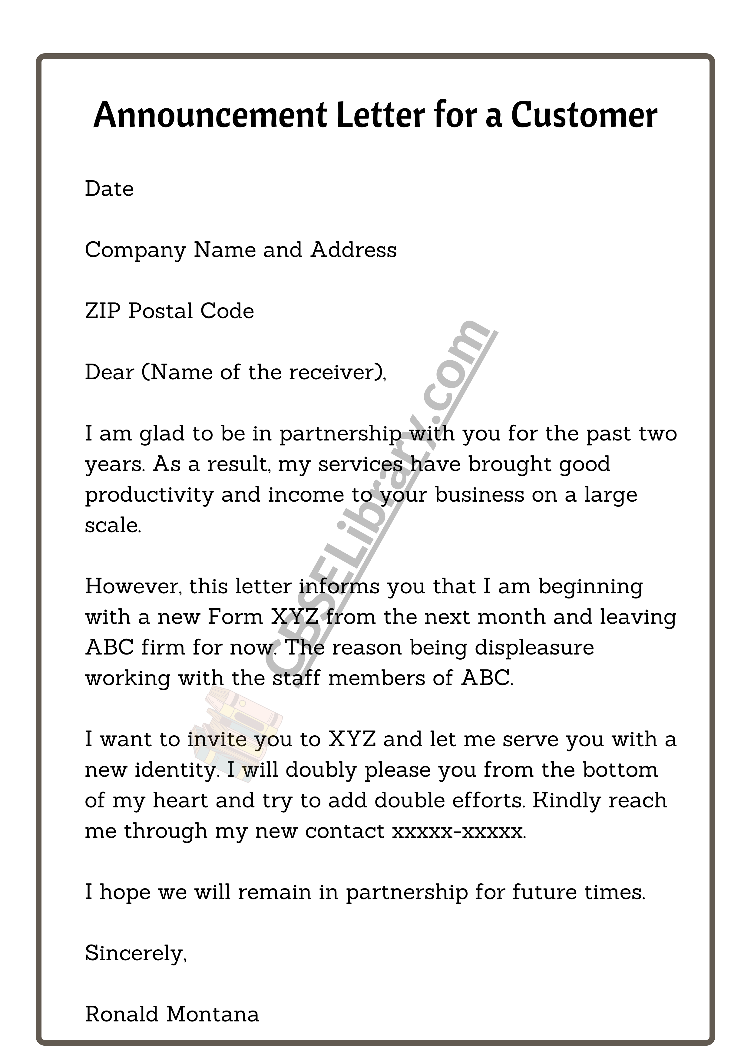 Announcement Letter for a Customer