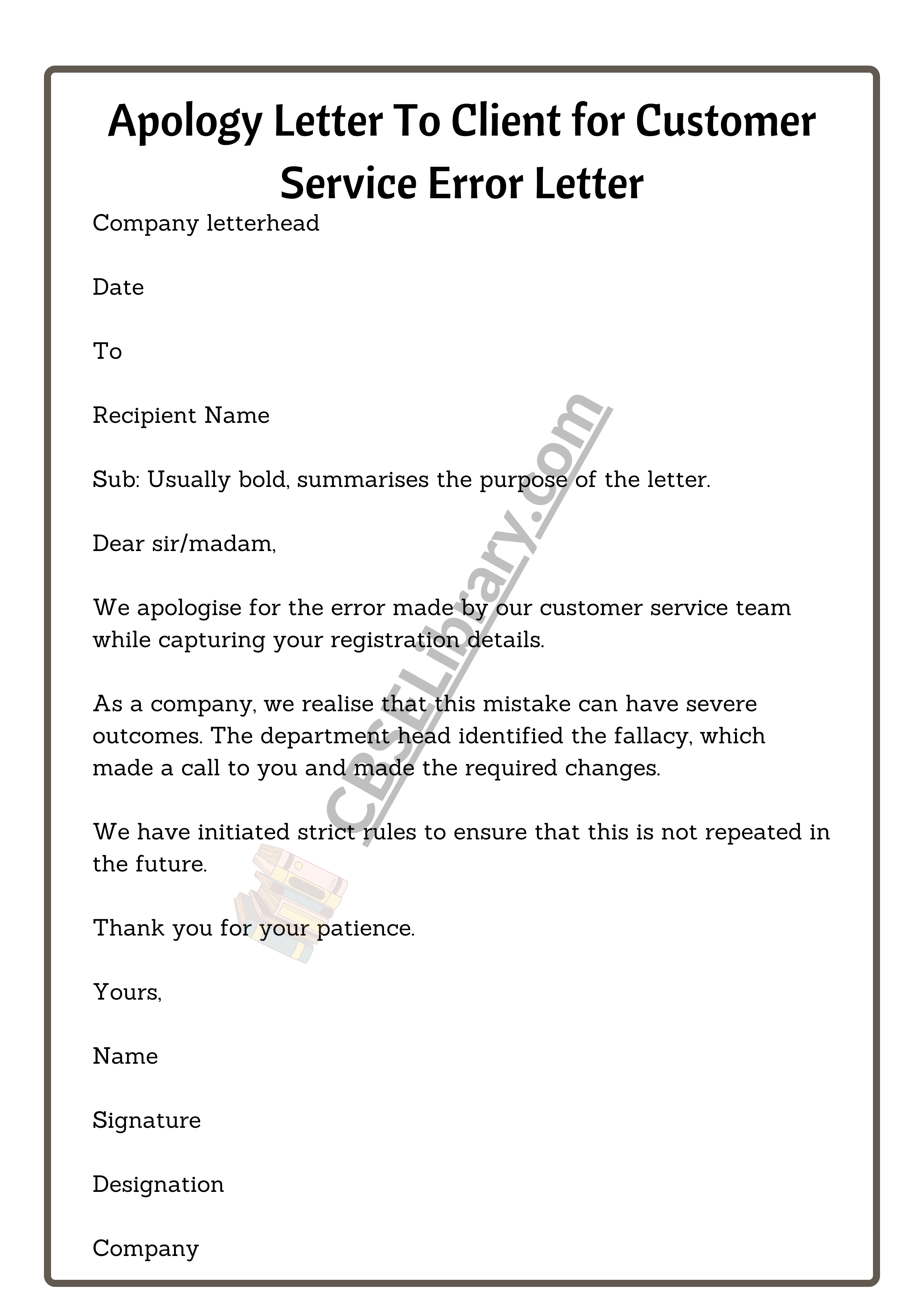 Apology Letter To Client for Customer Service Error Letter