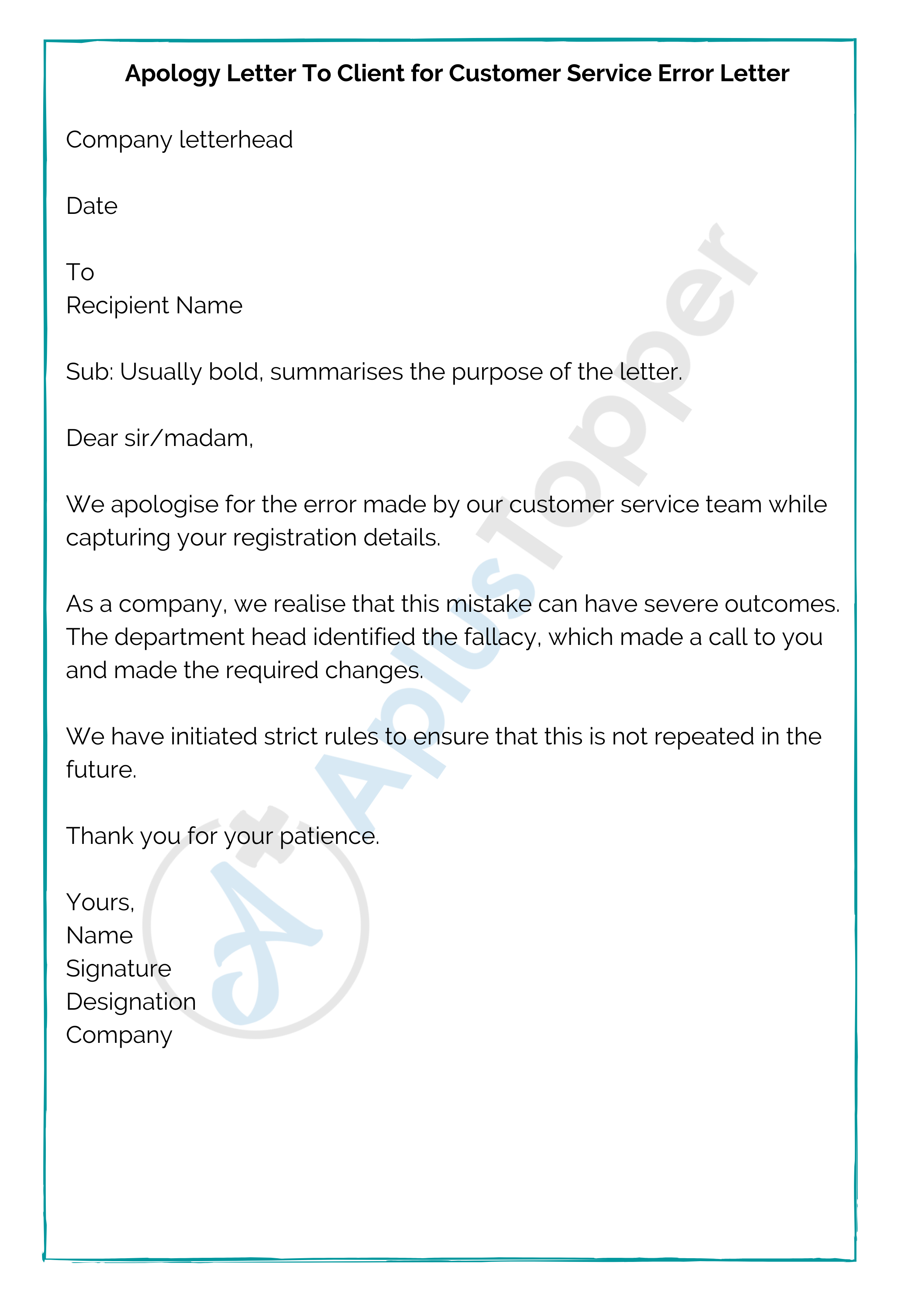 apologise for typo in email