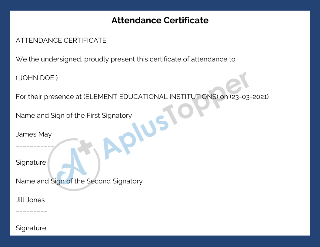 Attendance Certificate Sample
