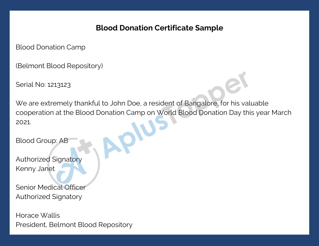 Blood Donation Certificate Sample