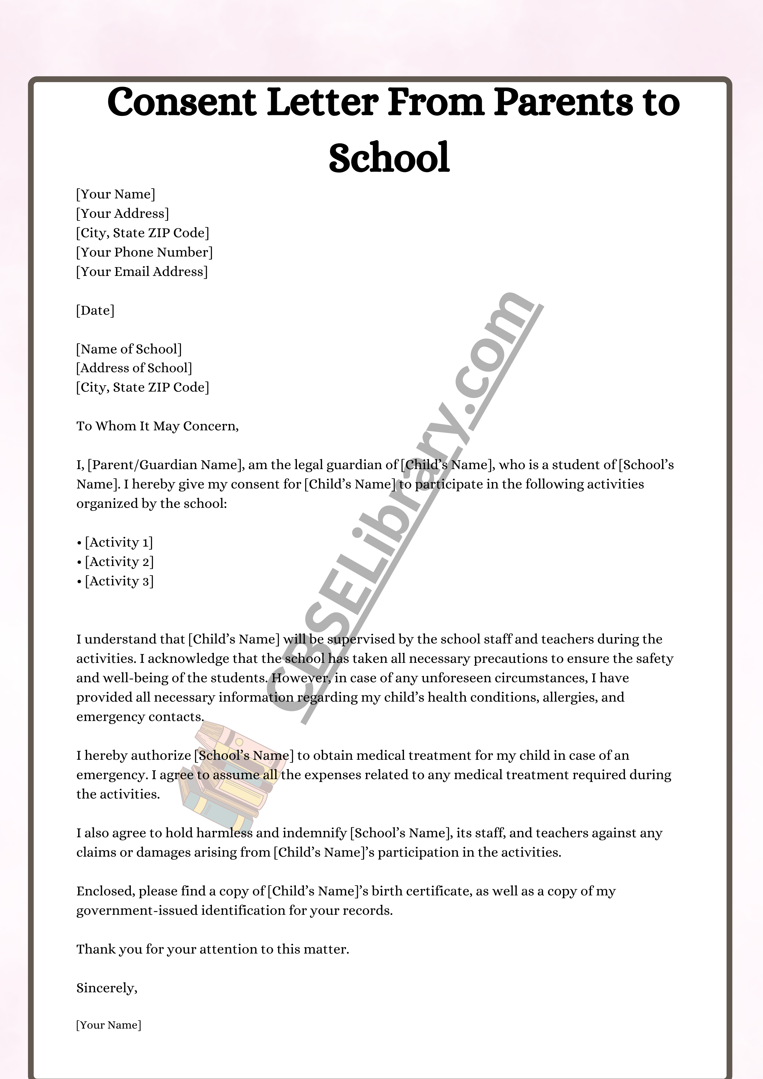 Consent Letter From Parents to School