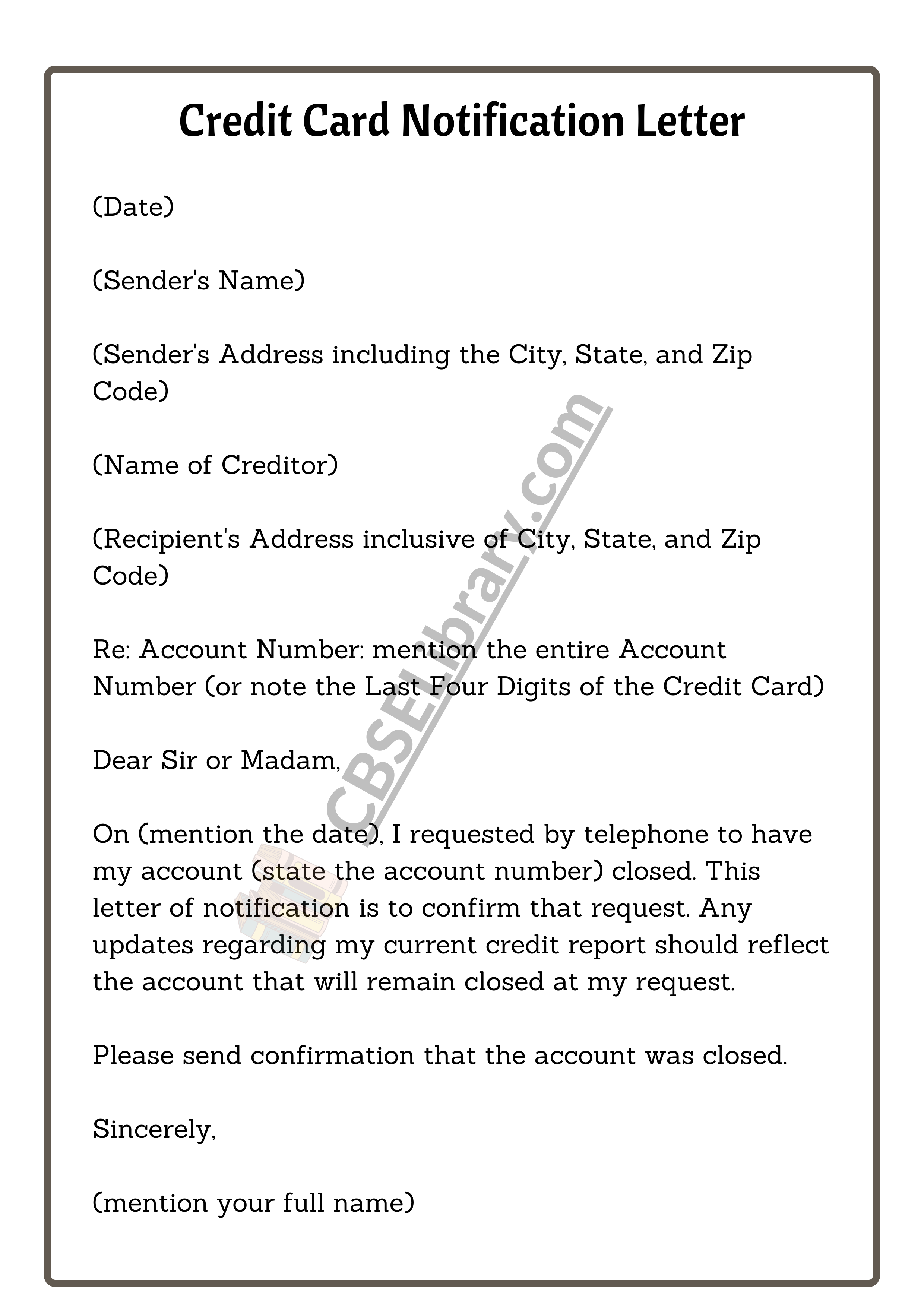 Credit Card Notification Letter