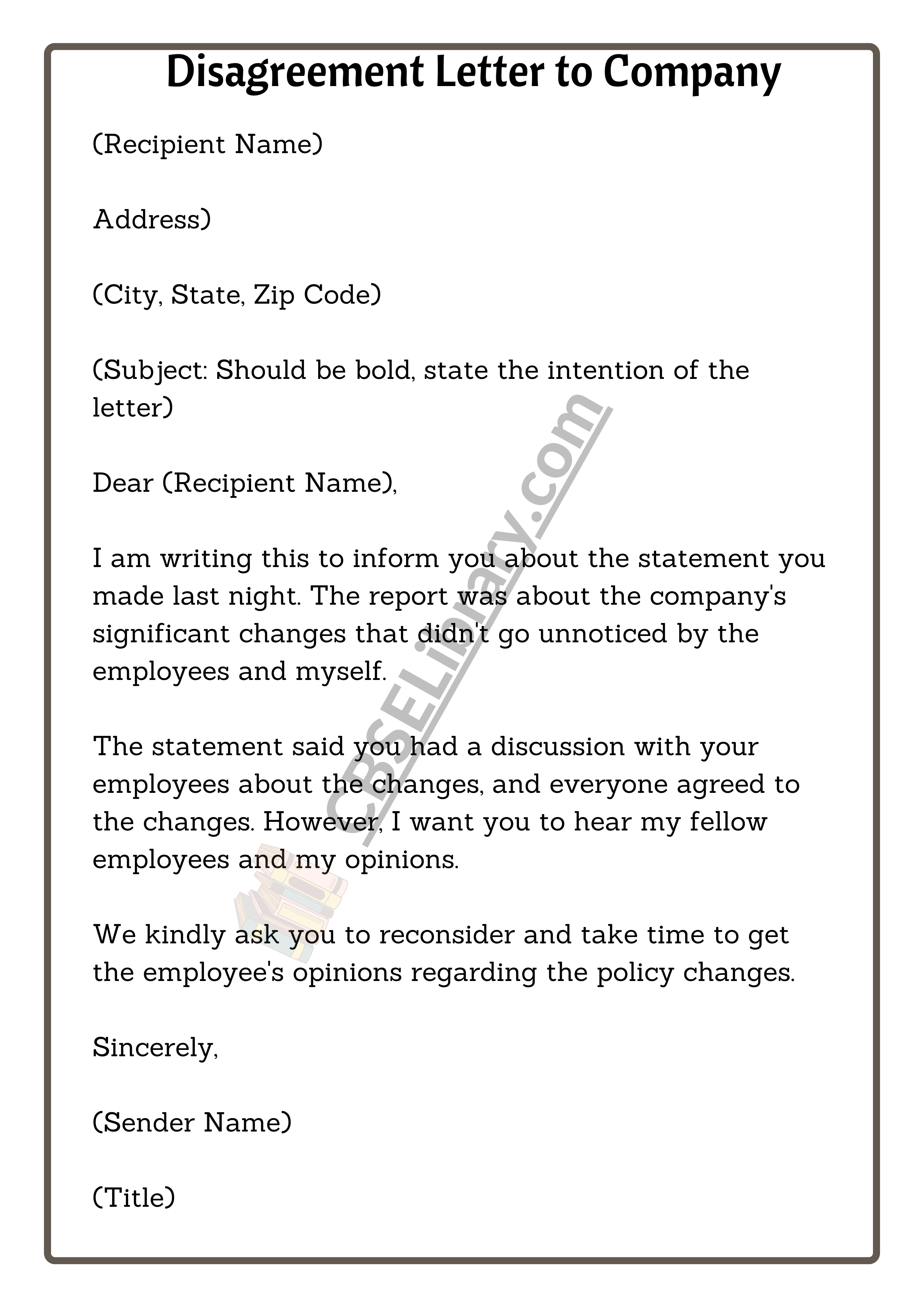 Disagreement Letter to Company