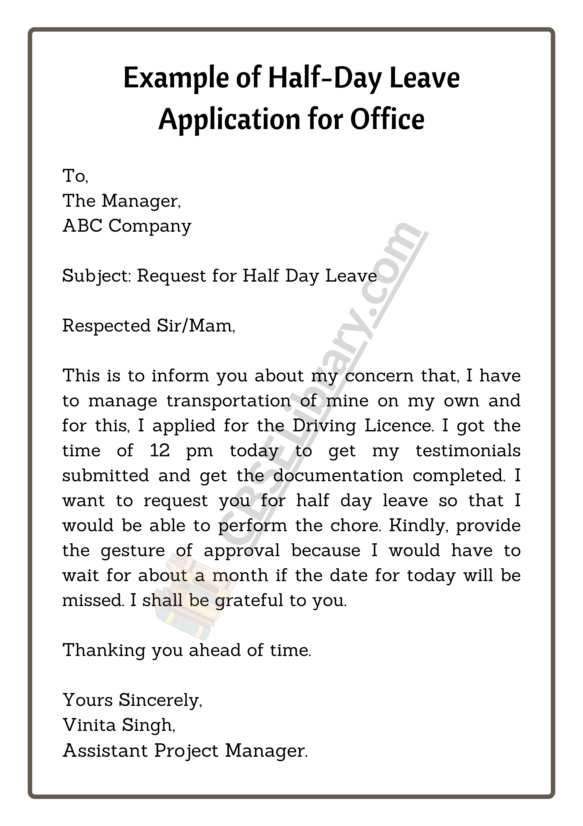 Example of Half-Day Leave Application for Office