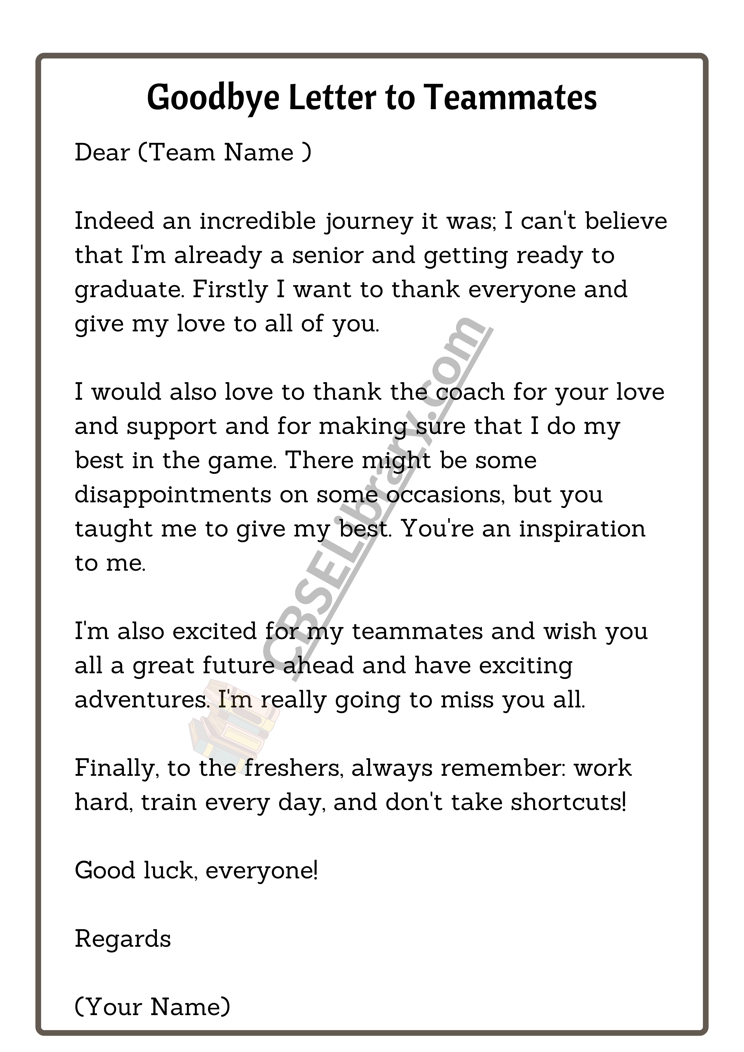 Goodbye Letter to Teammates