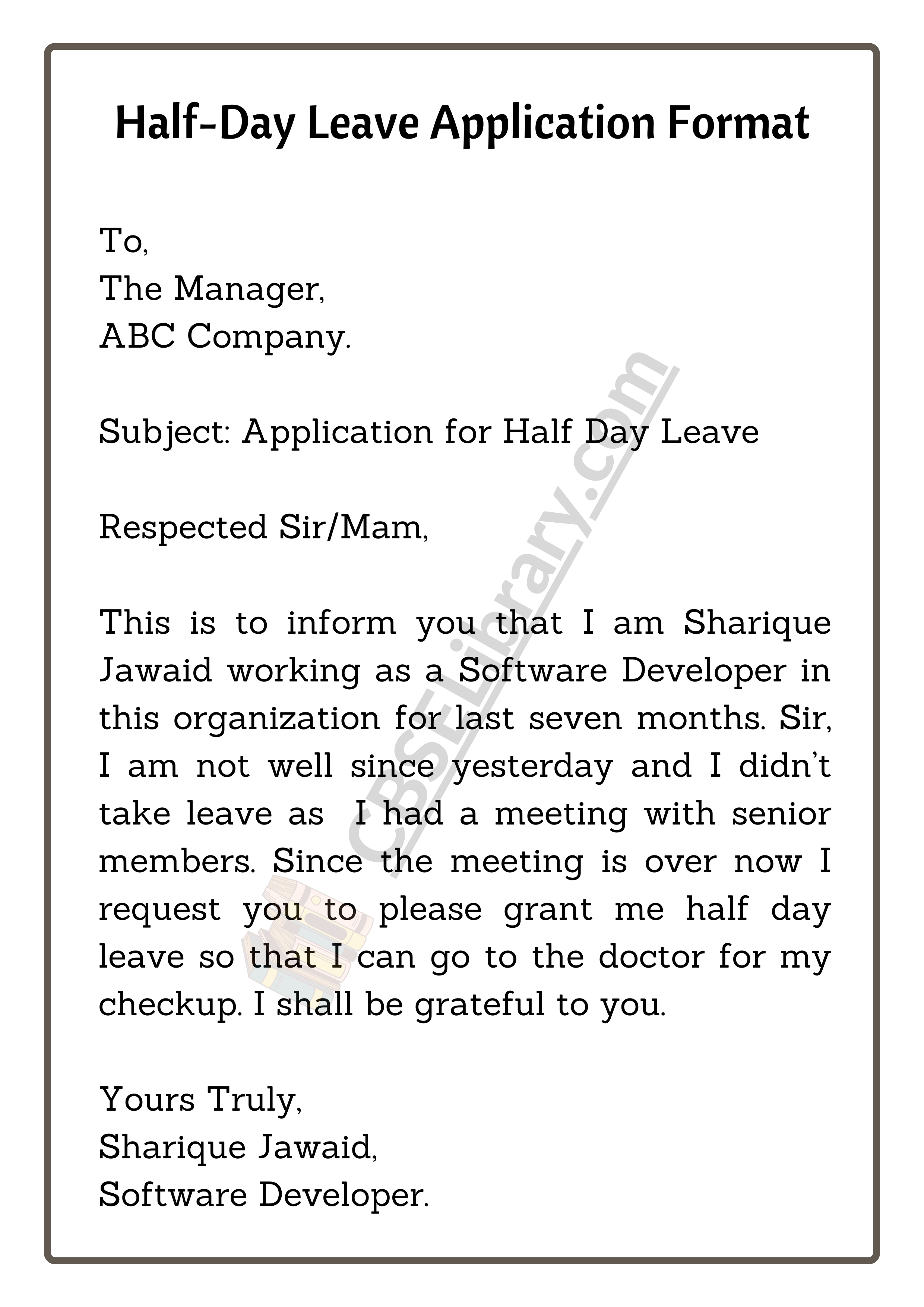 Half-Day Leave Application Format