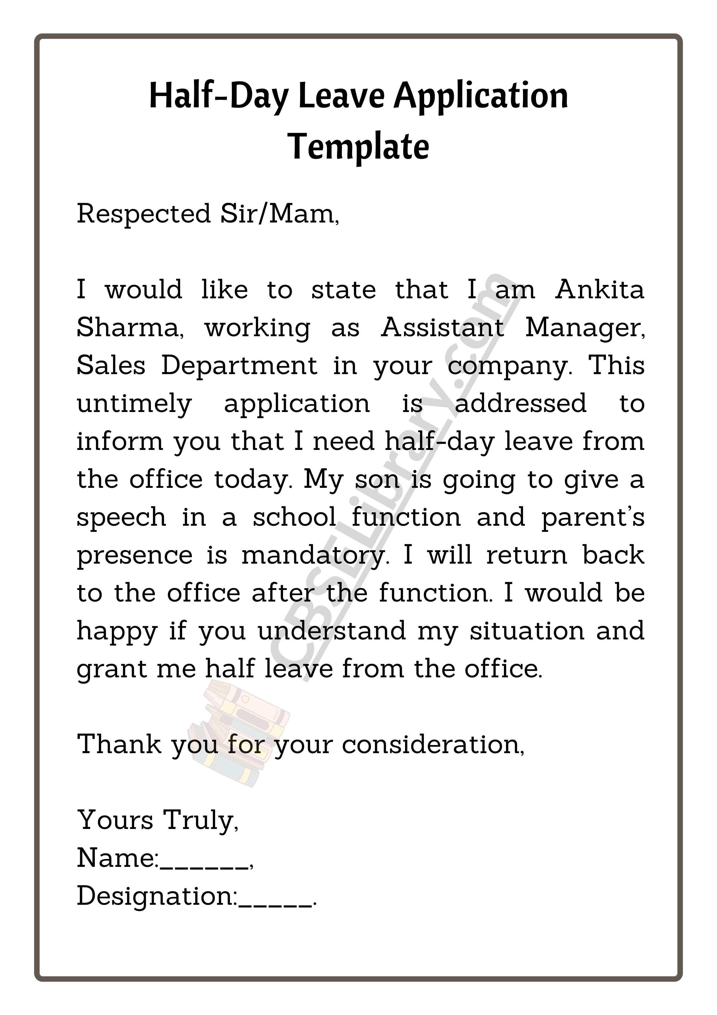 Half-Day Leave Application Template