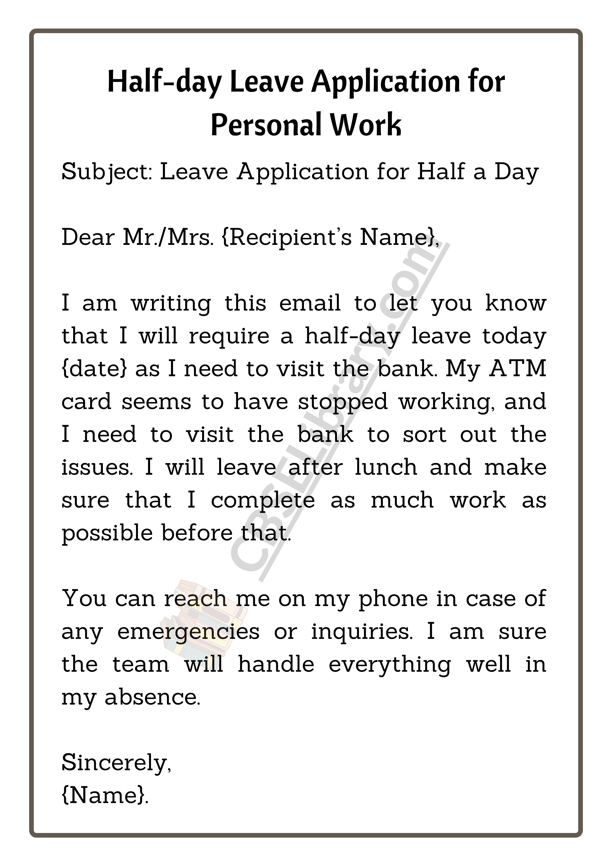 Half-day Leave Application for Personal Work