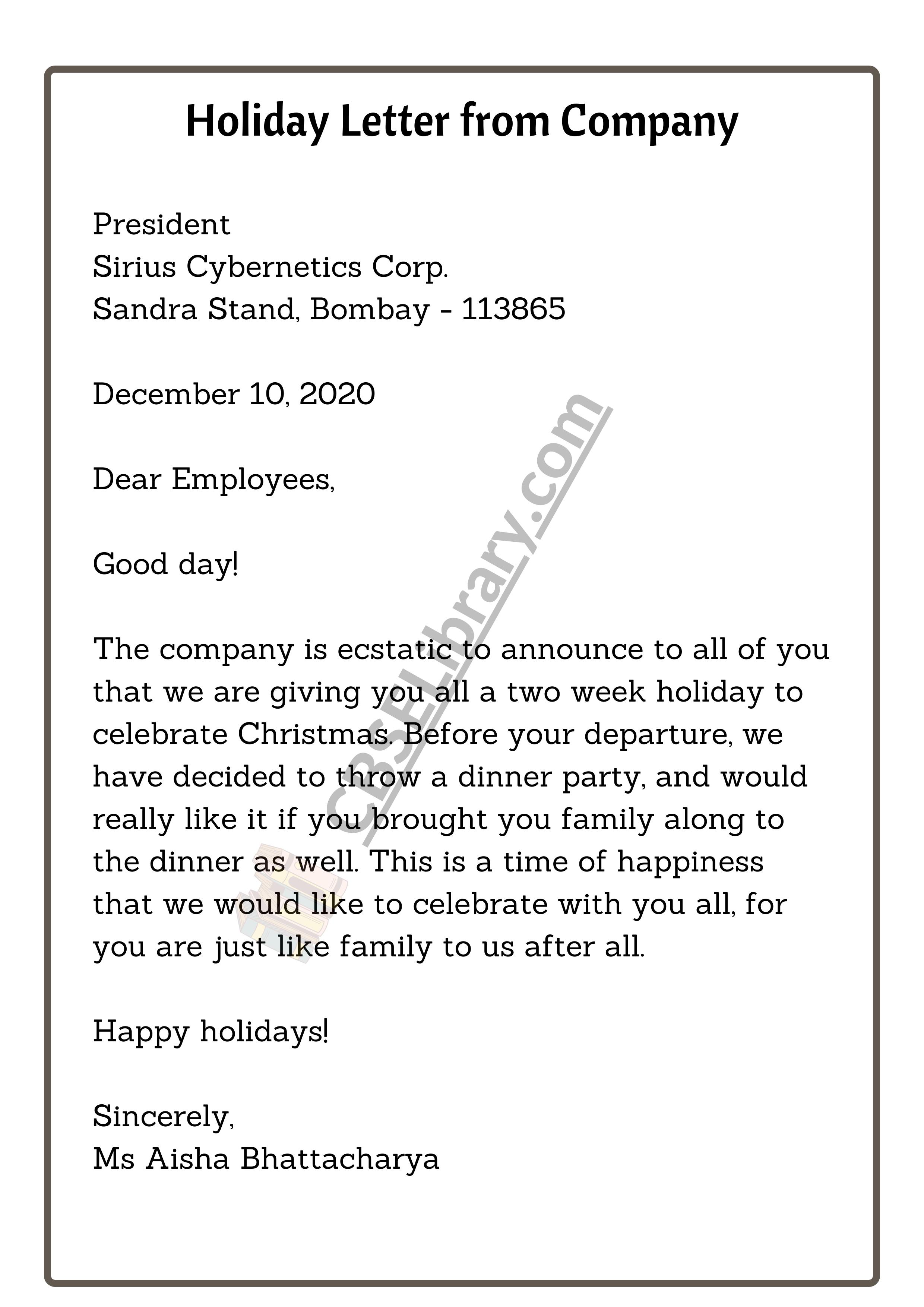 Holiday Letter from Company