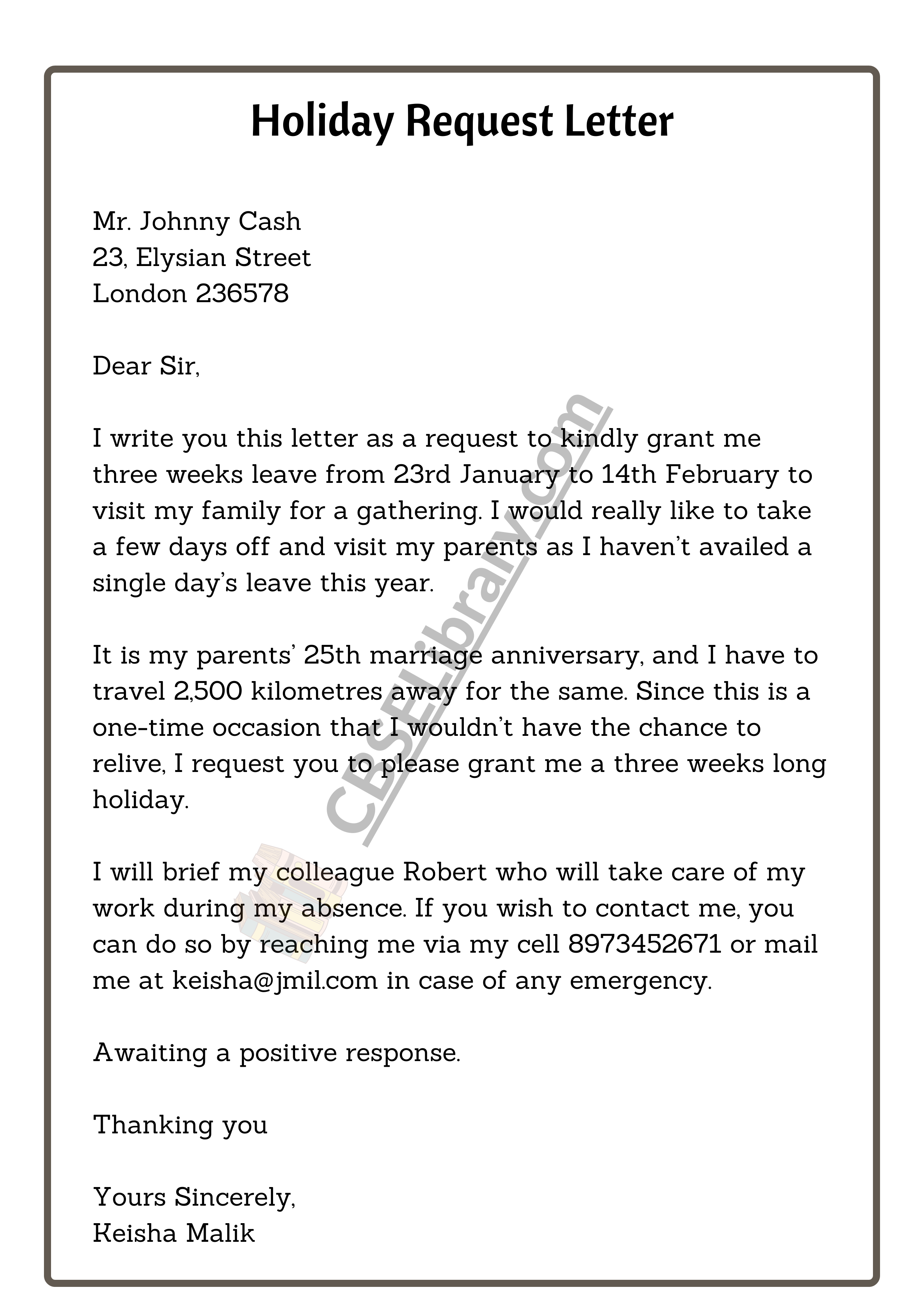 Holiday Request Letter