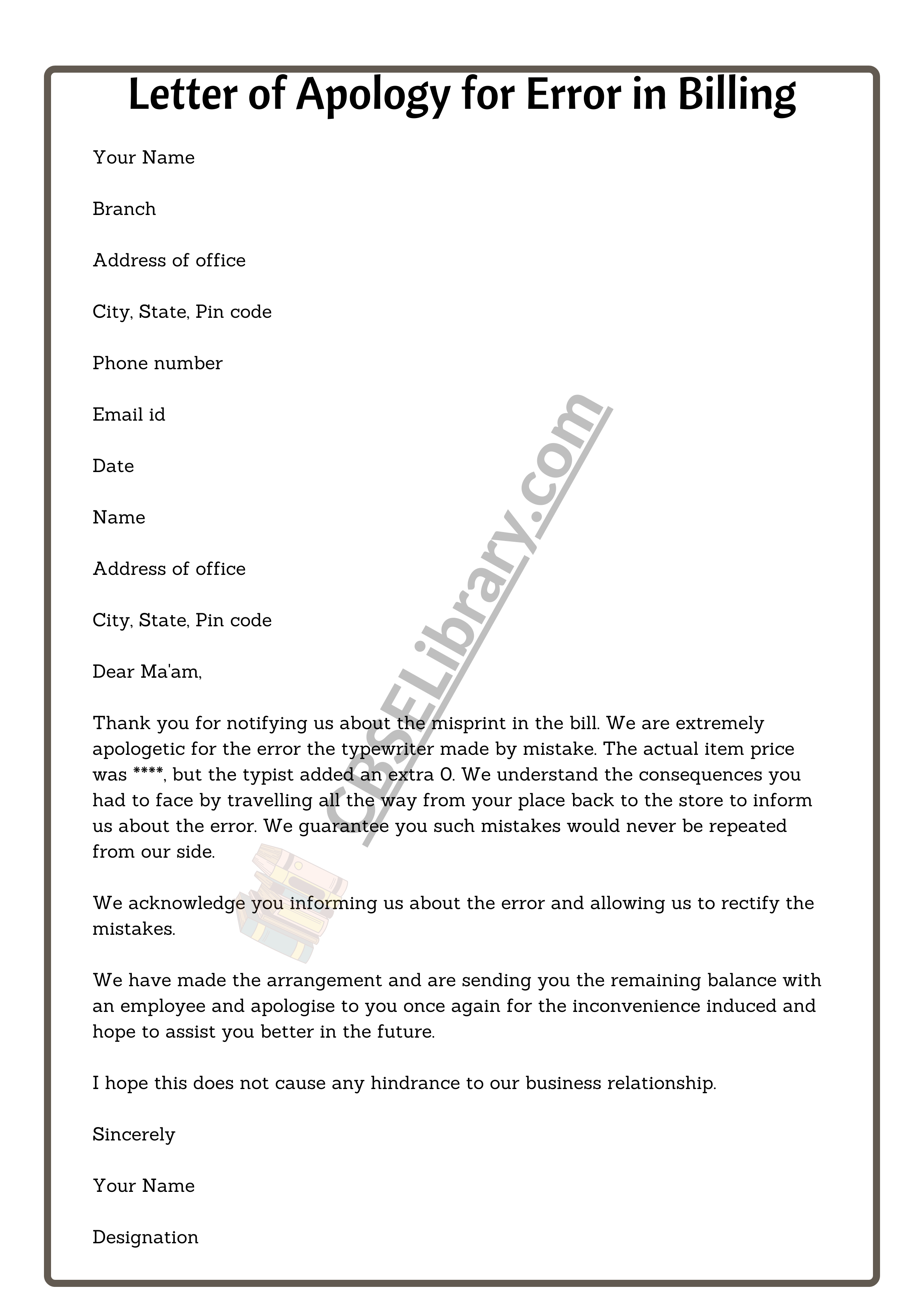 Letter of Apology for Error in Billing