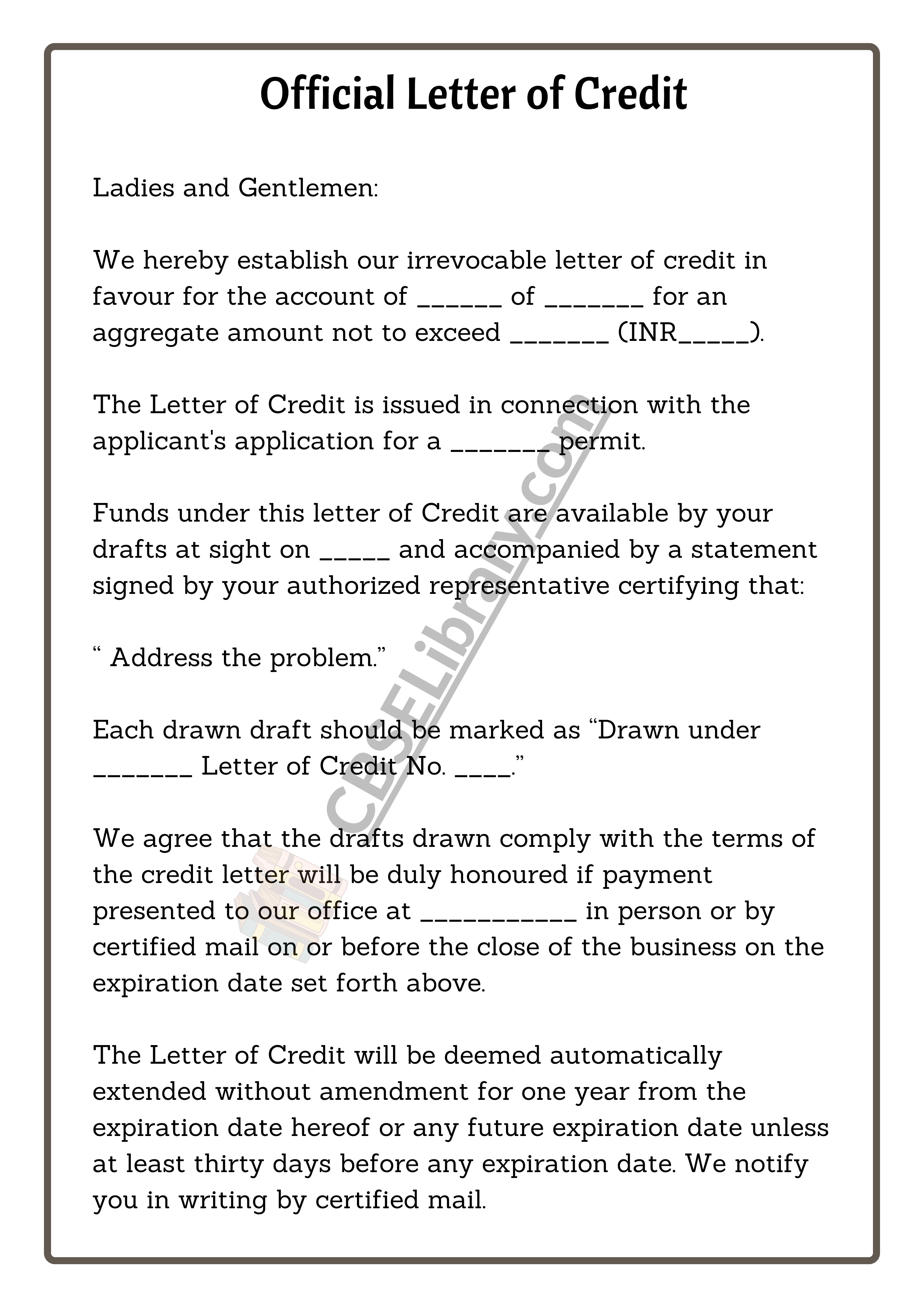 Official Letter of Credit