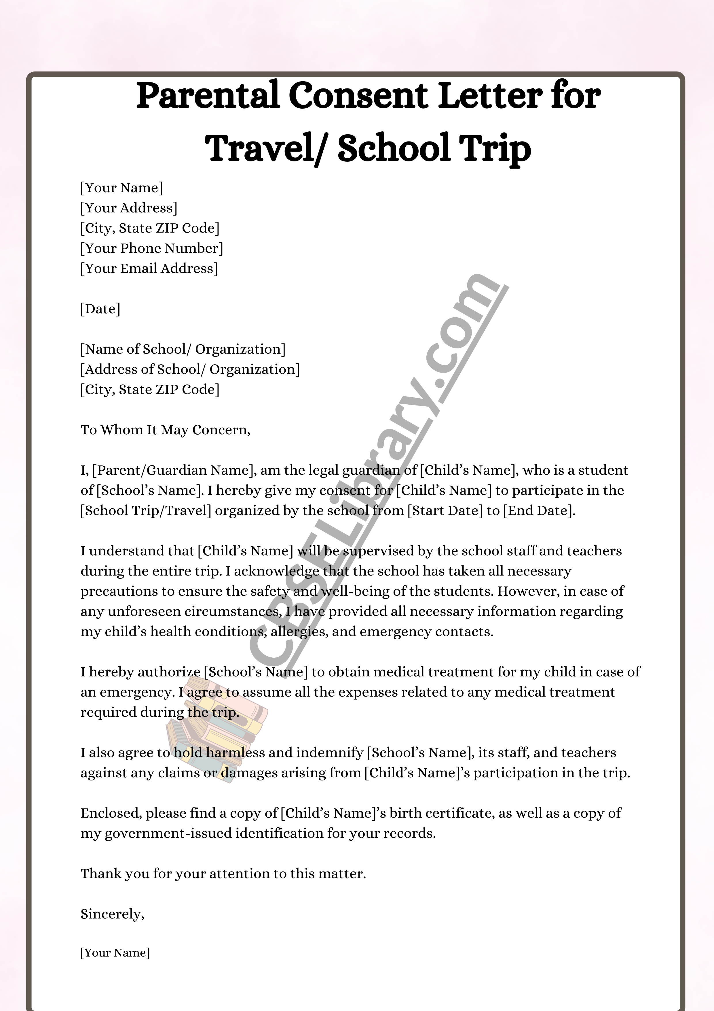 Parental Consent Letter for Travel/ School Trip