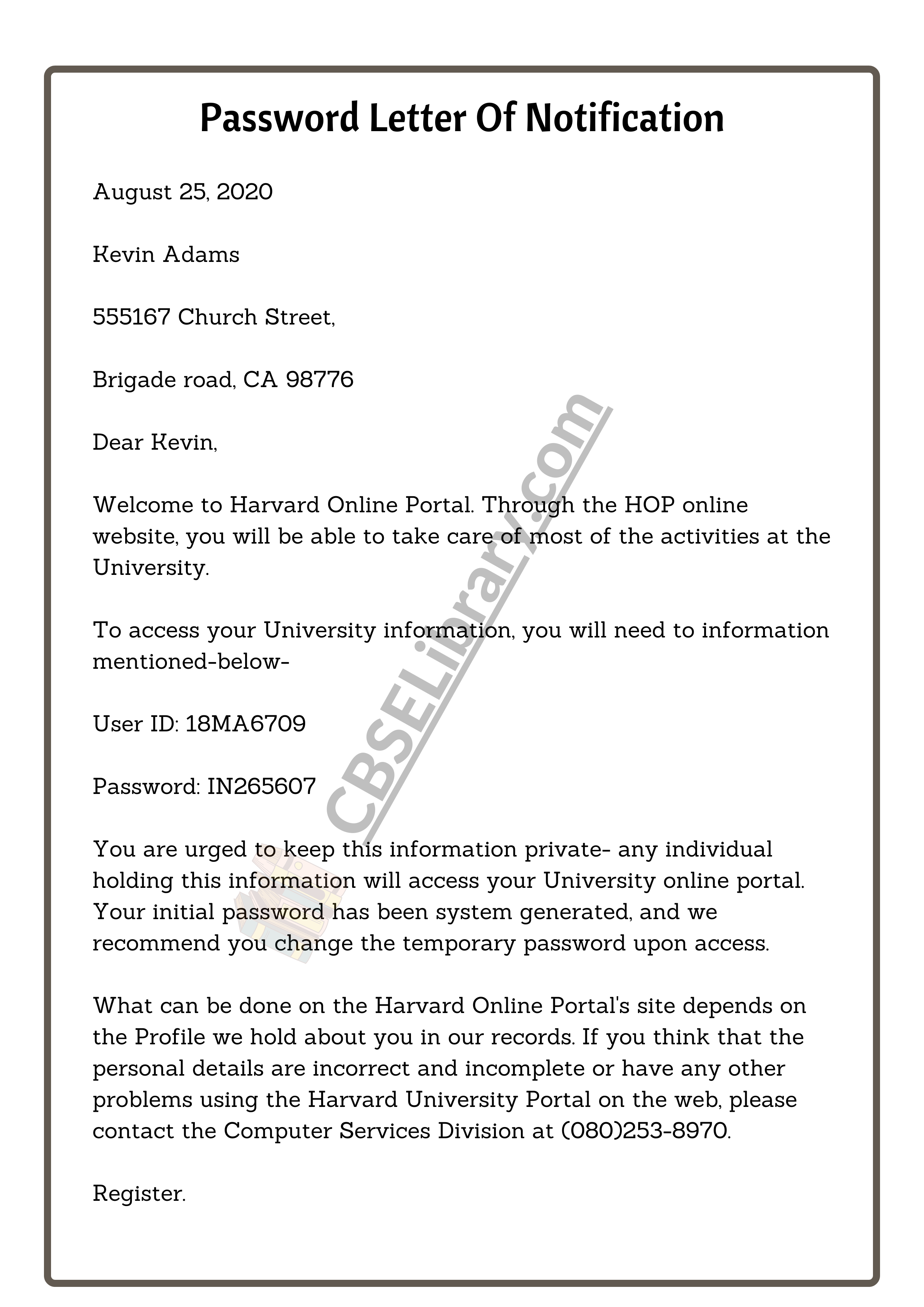 Password Letter Of Notification