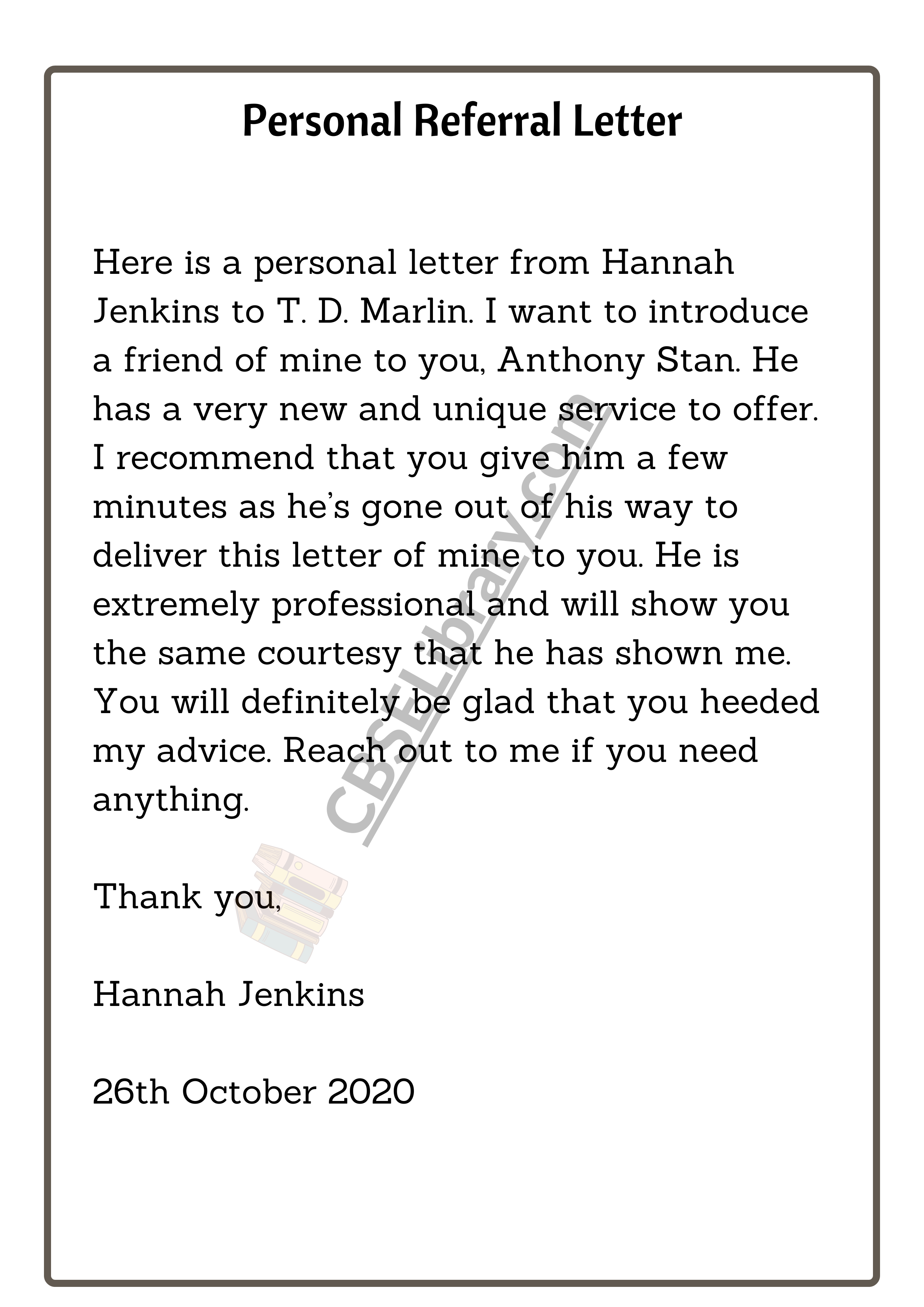 Personal Referral Letter