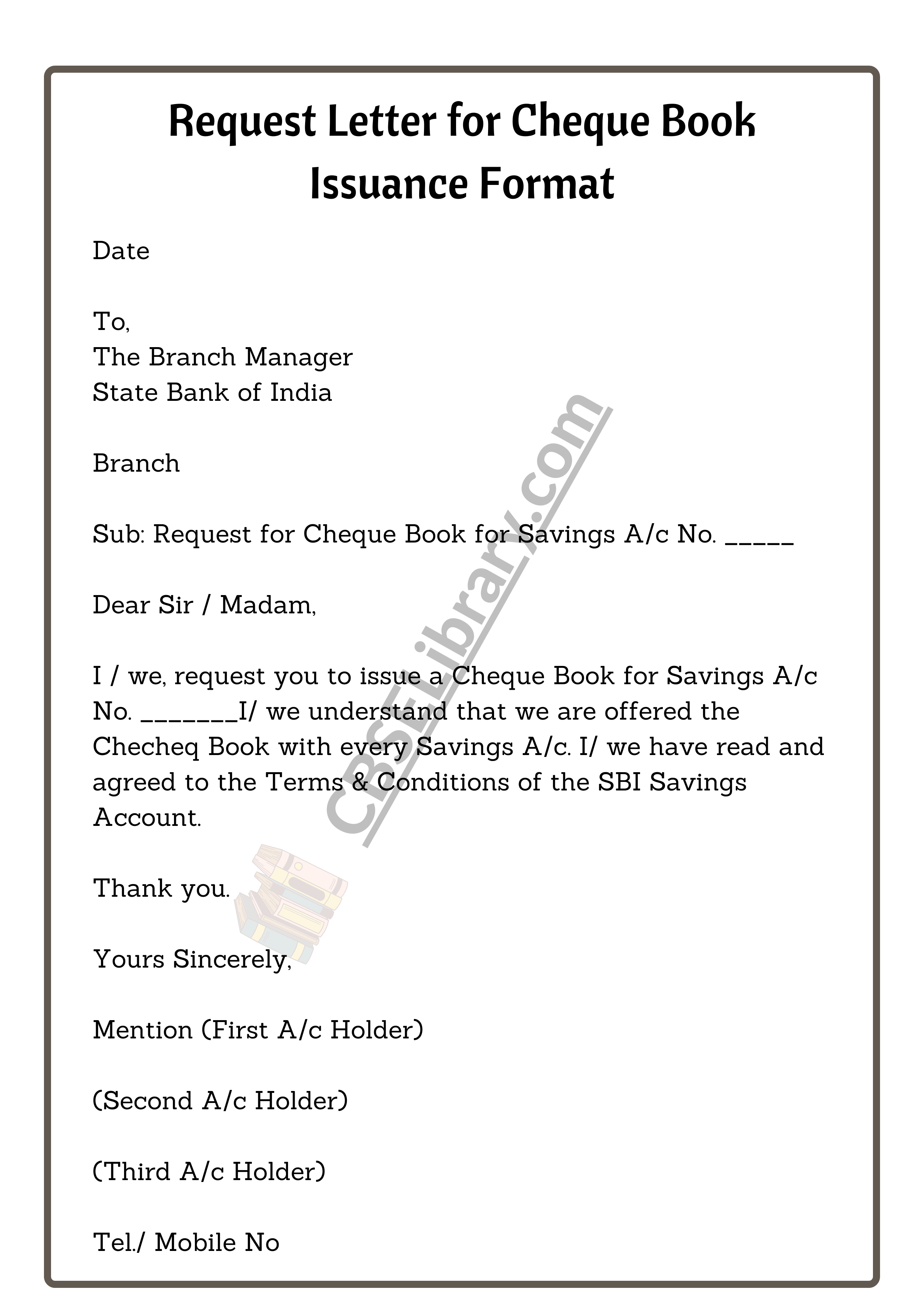 Request Letter for Cheque Book Issuance Format