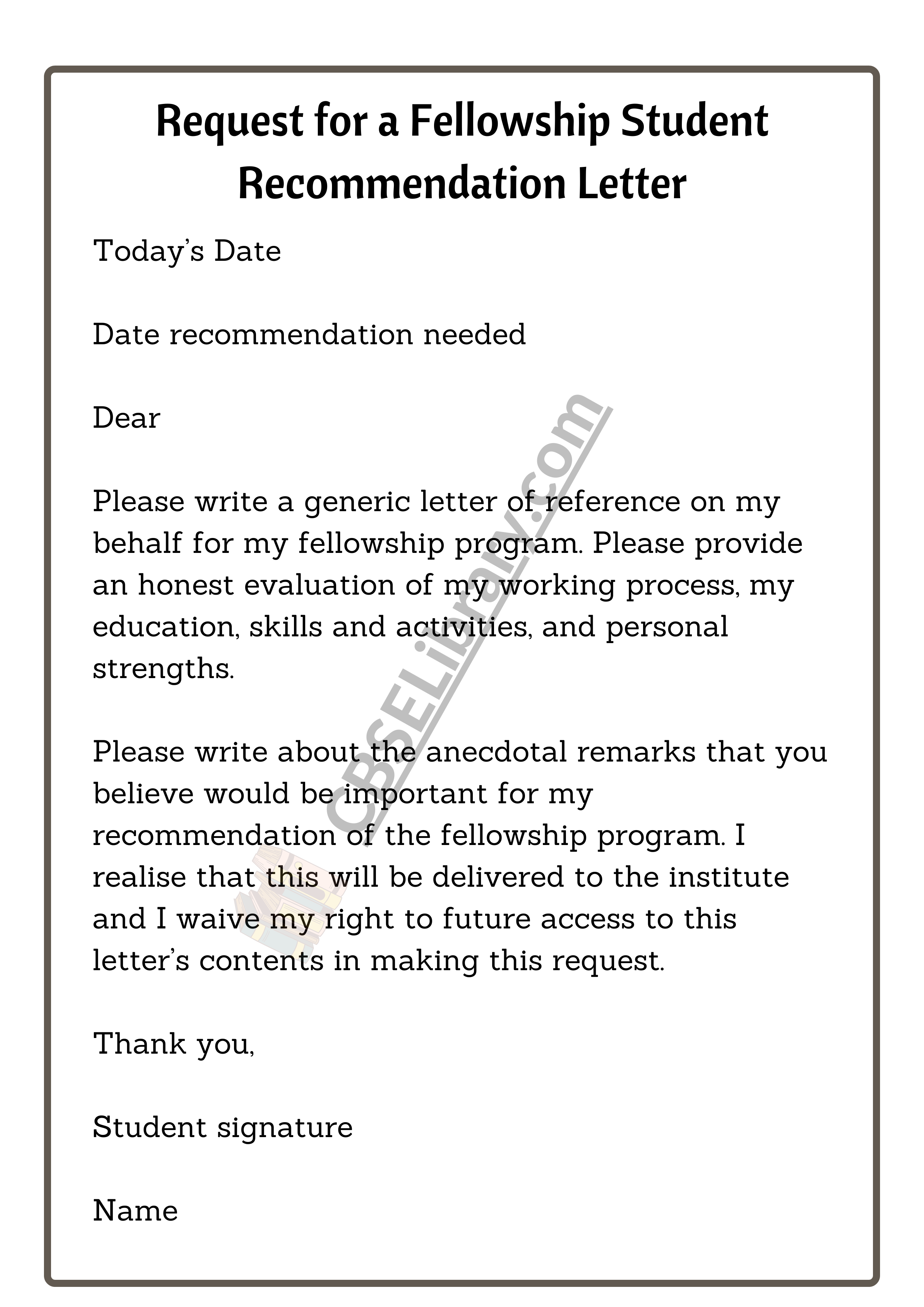 Request for a Fellowship Student Recommendation Letter