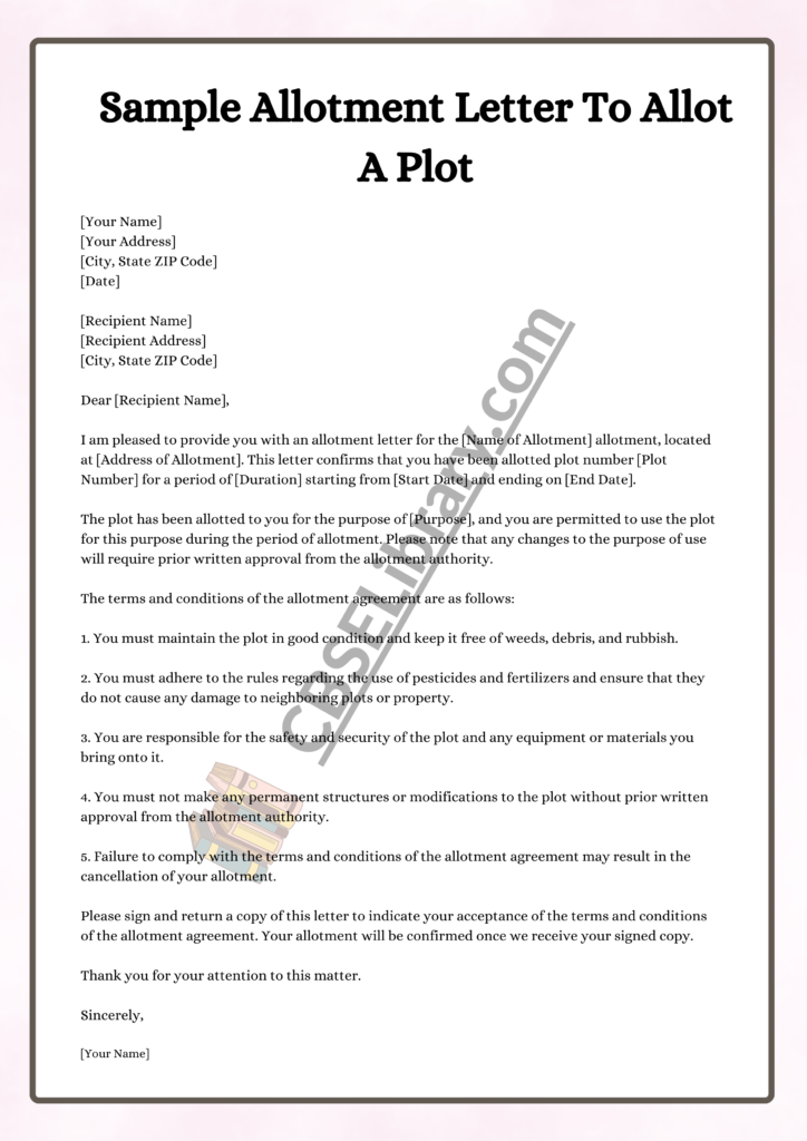 Allotment Letter Format Sample And How To Write An Allotment Letter