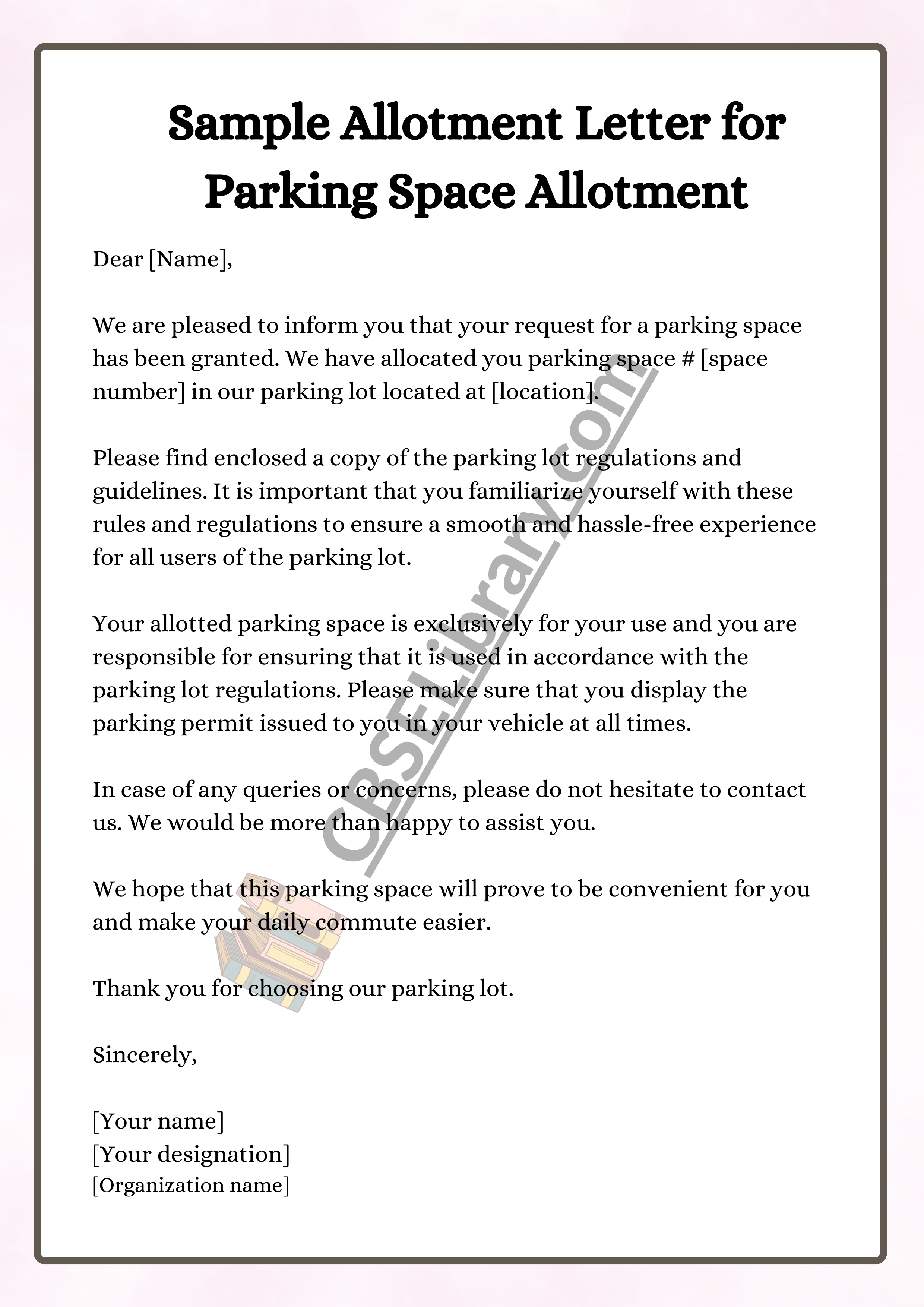 Sample Allotment Letter for Parking Space Allotment