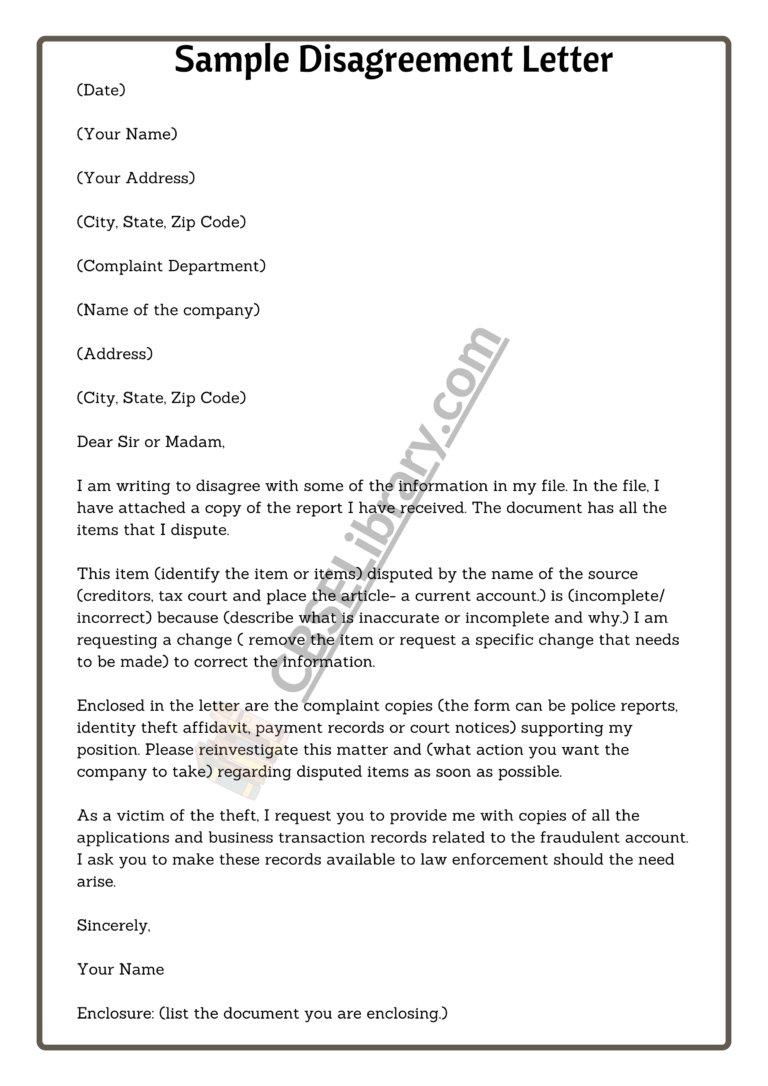 Sample Disagreement Letters | Samples. Format, Template and How To