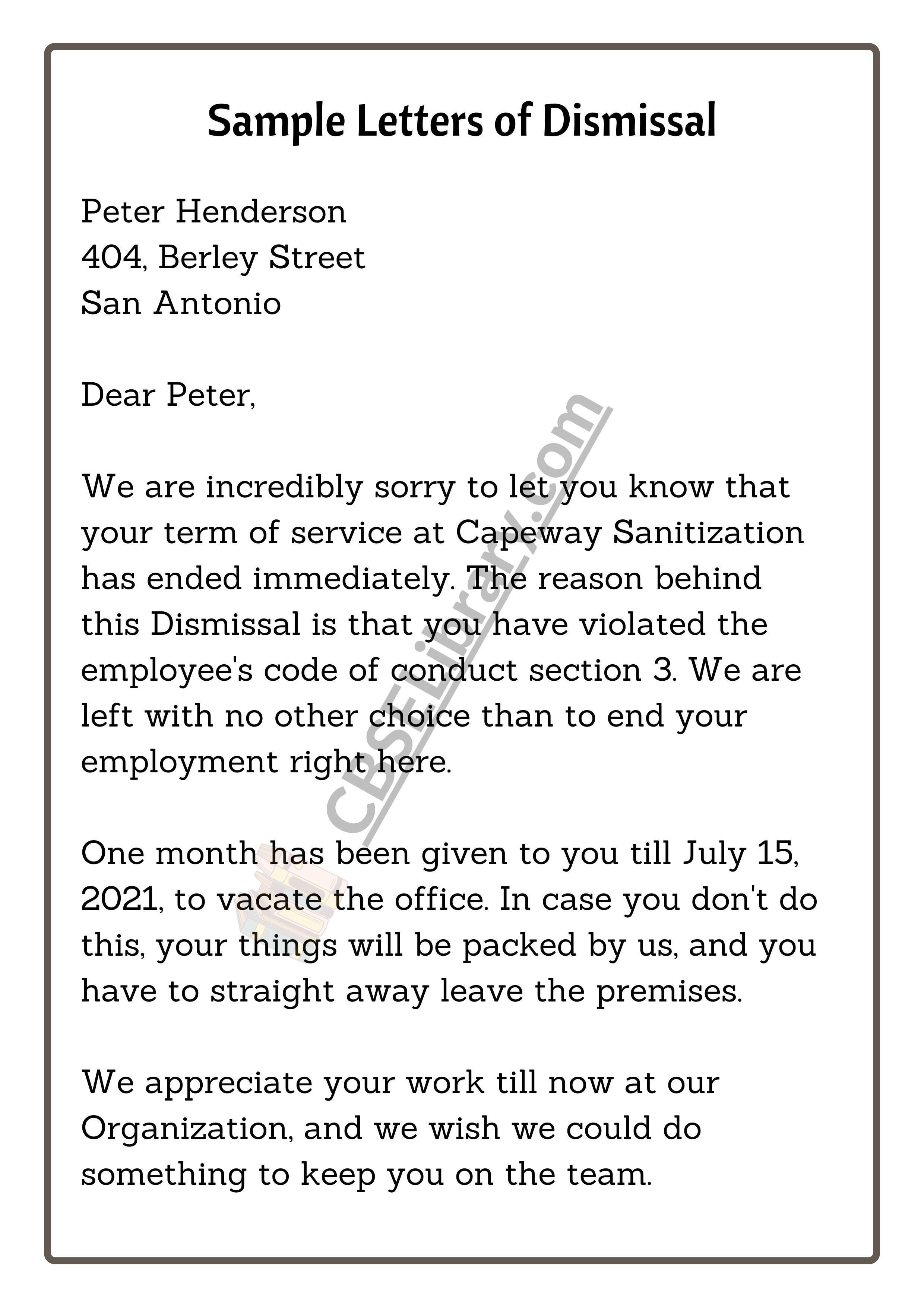 Sample Letters of Dismissal