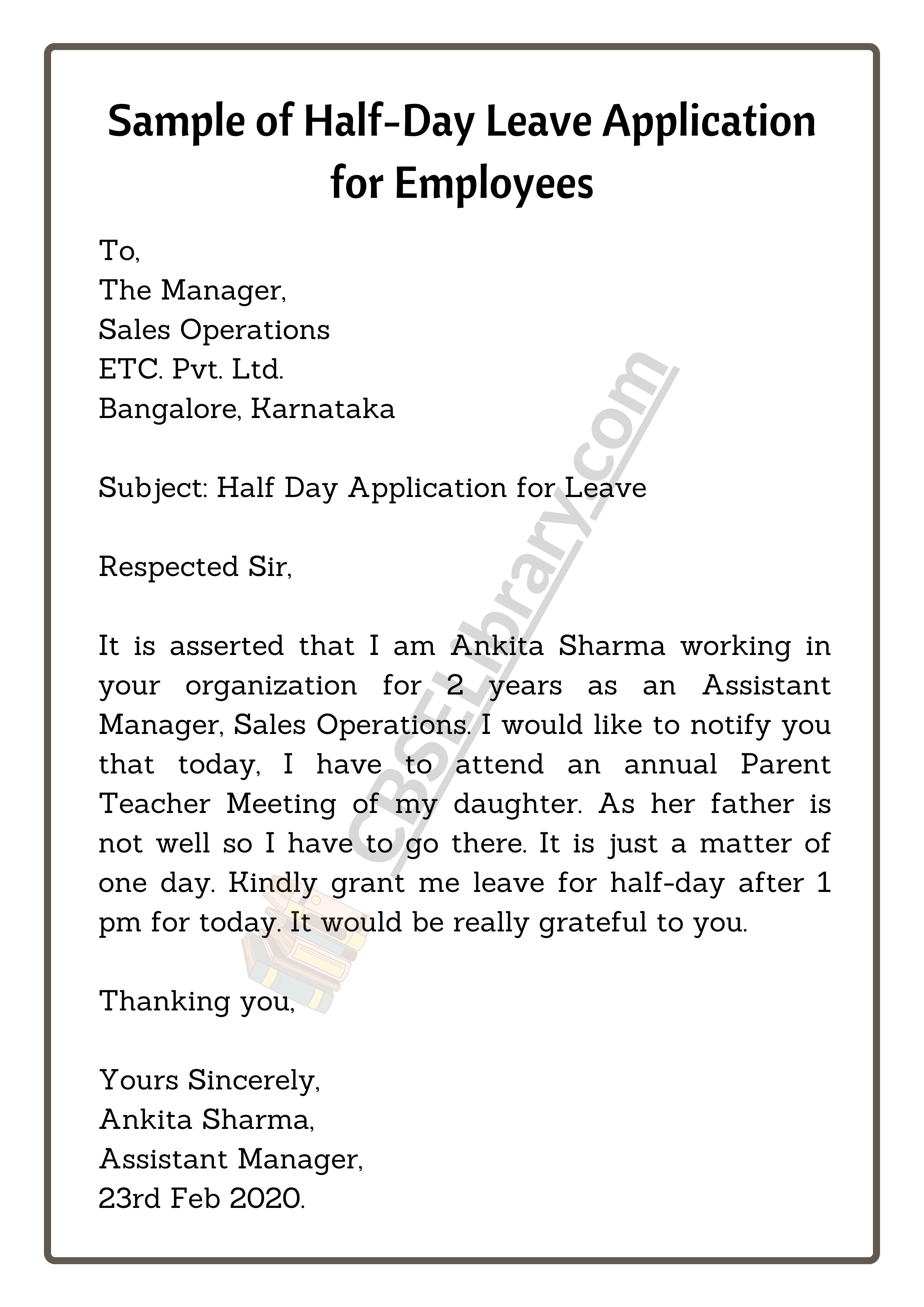 Sample of Half-Day Leave Application for Employees
