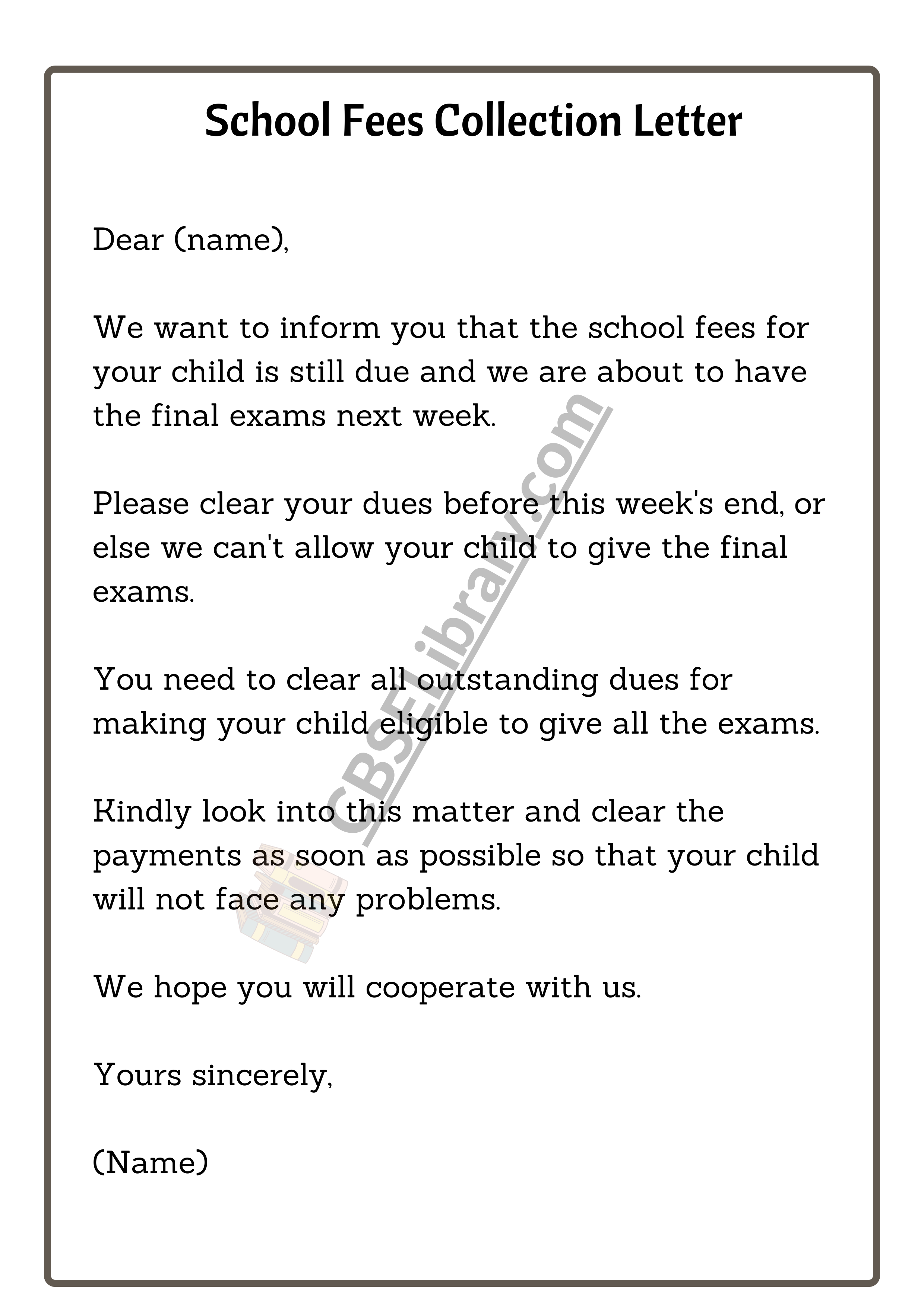 School Fees Collection Letter