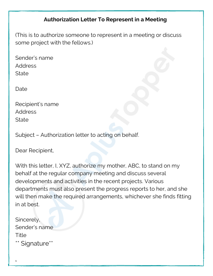 Authorization Letter To Represent in a Meeting