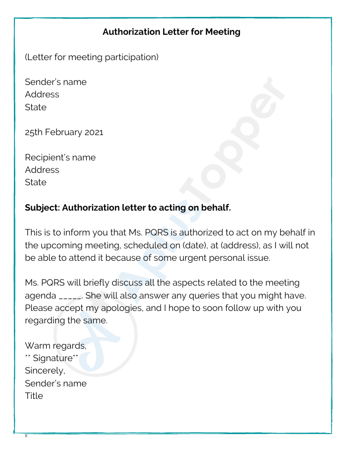 Authorization Letter for Meeting